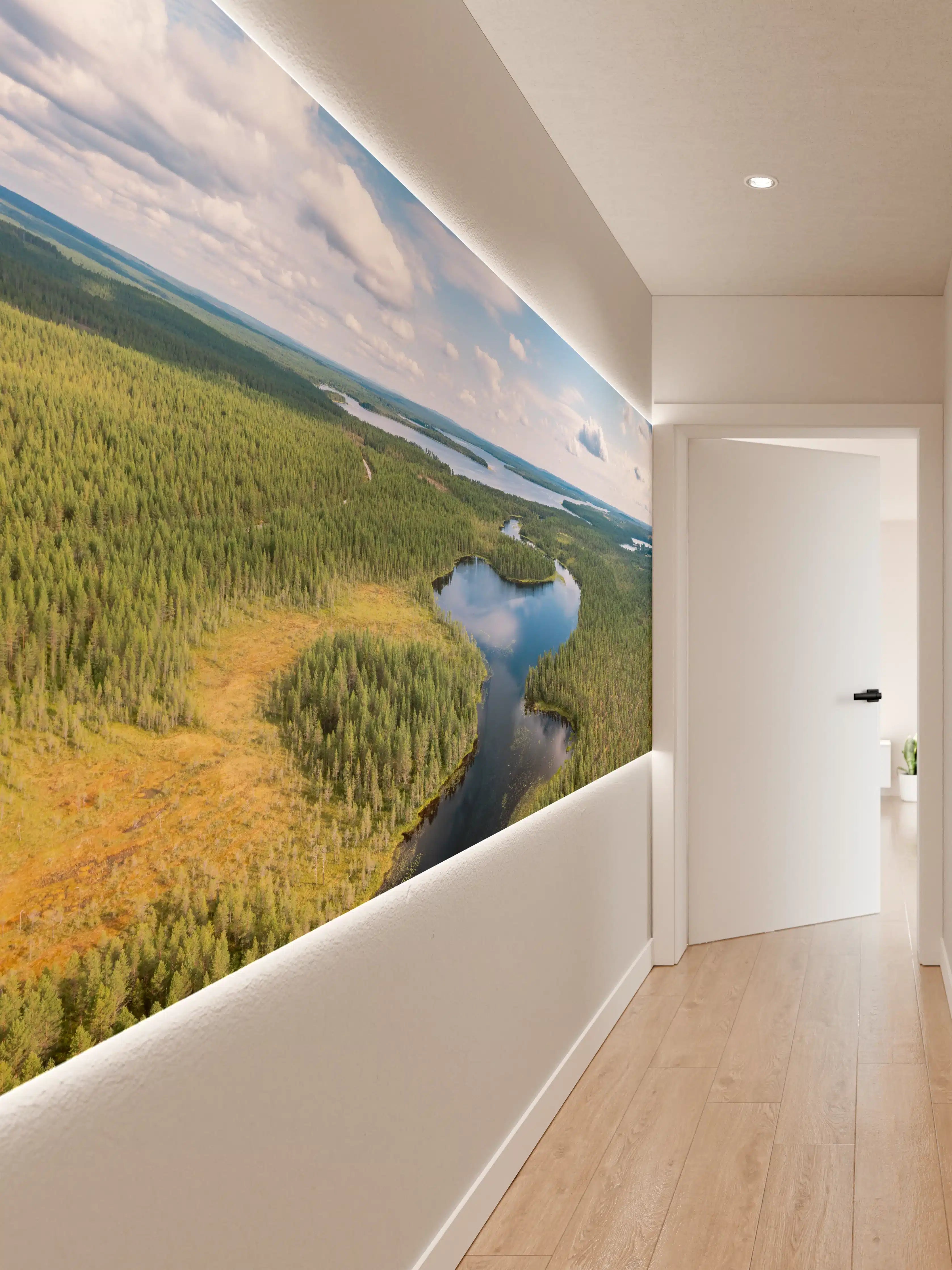 Wandverkleidung Flur - Schwedische Seenlandschaft Luftaufnahme