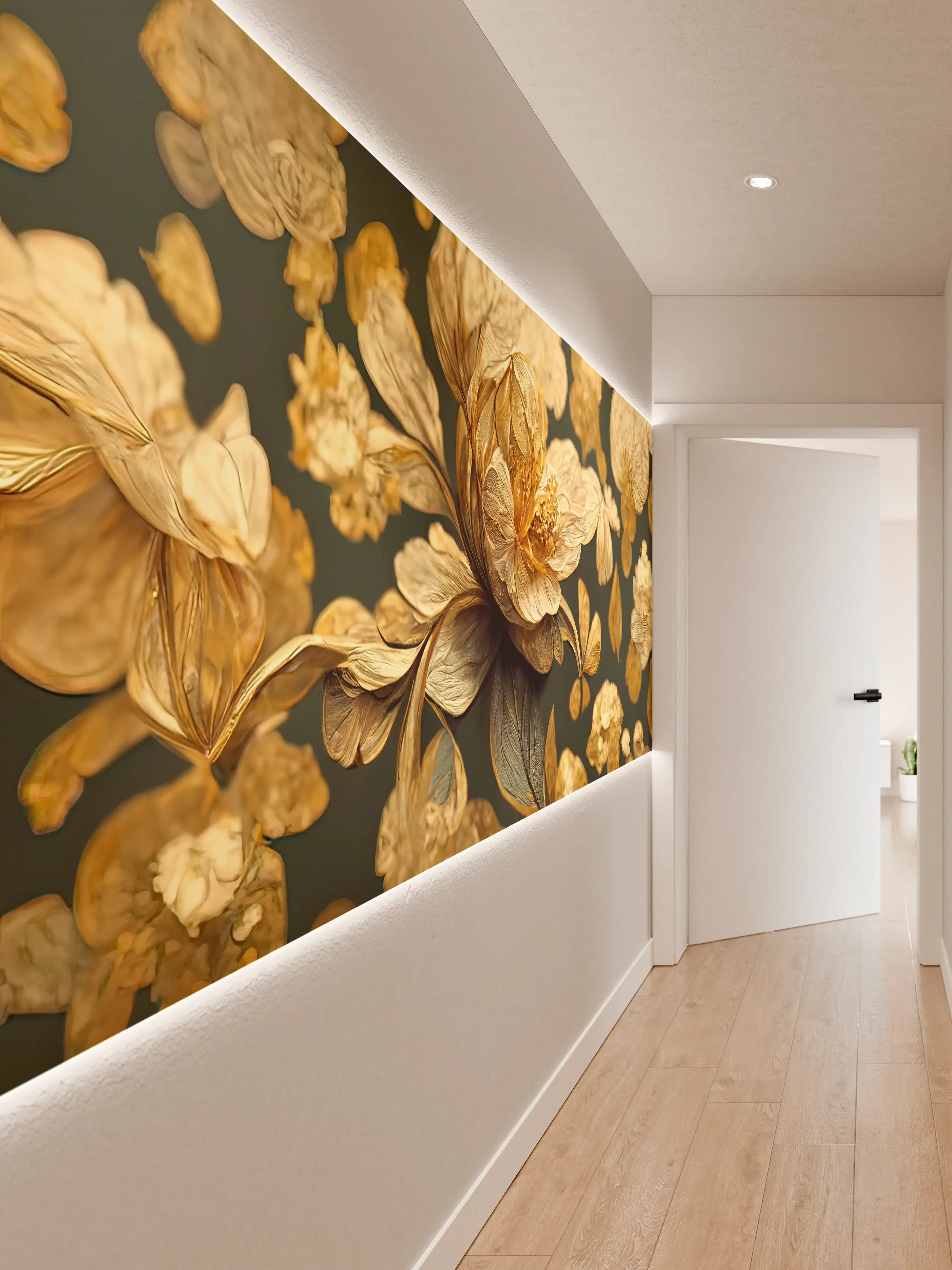 Wandverkleidung Flur - Silberne Blüten vor dunklem Grau