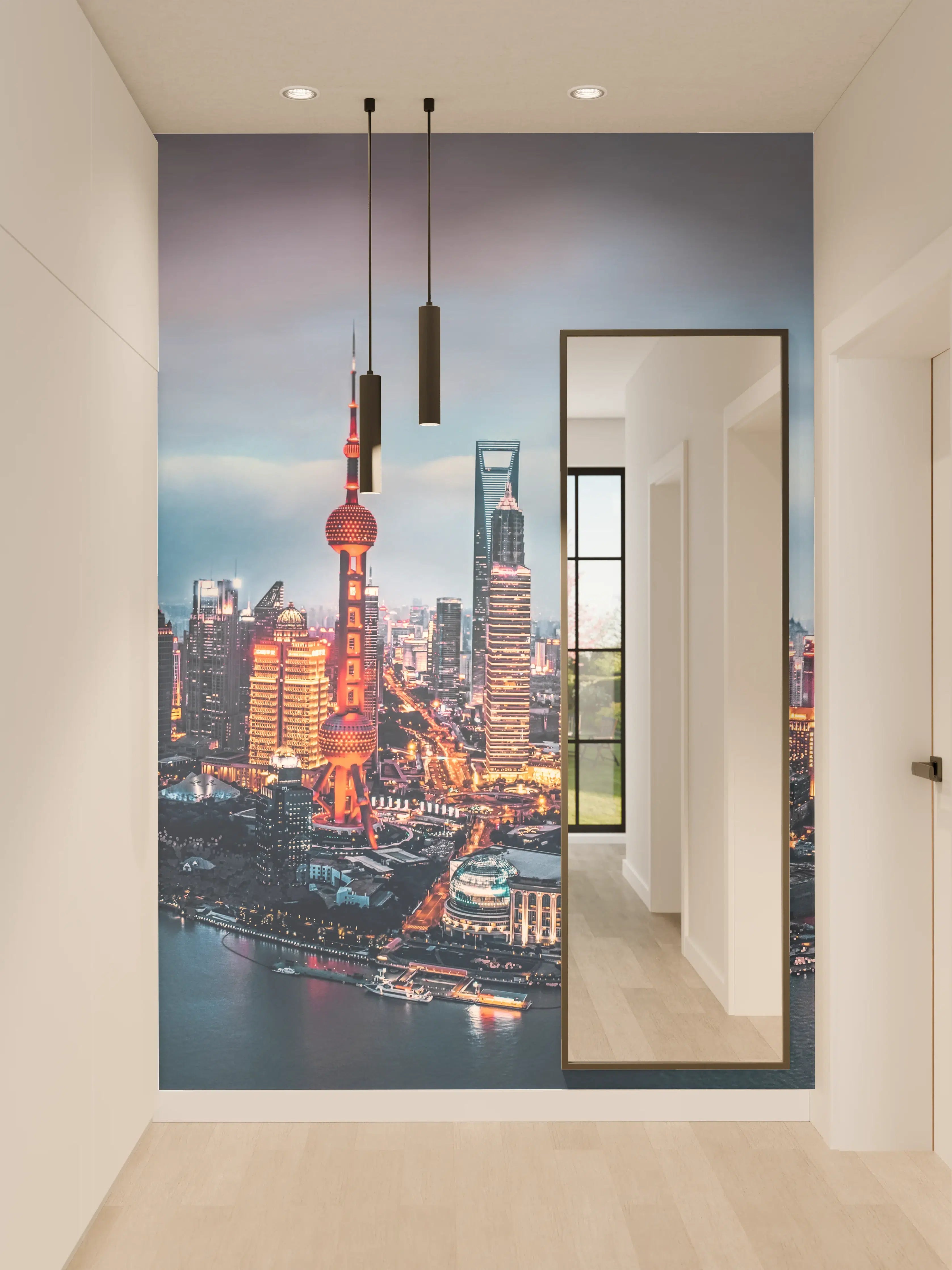 Wandverkleidung Flur - Skyline von Shanghai bei Nacht