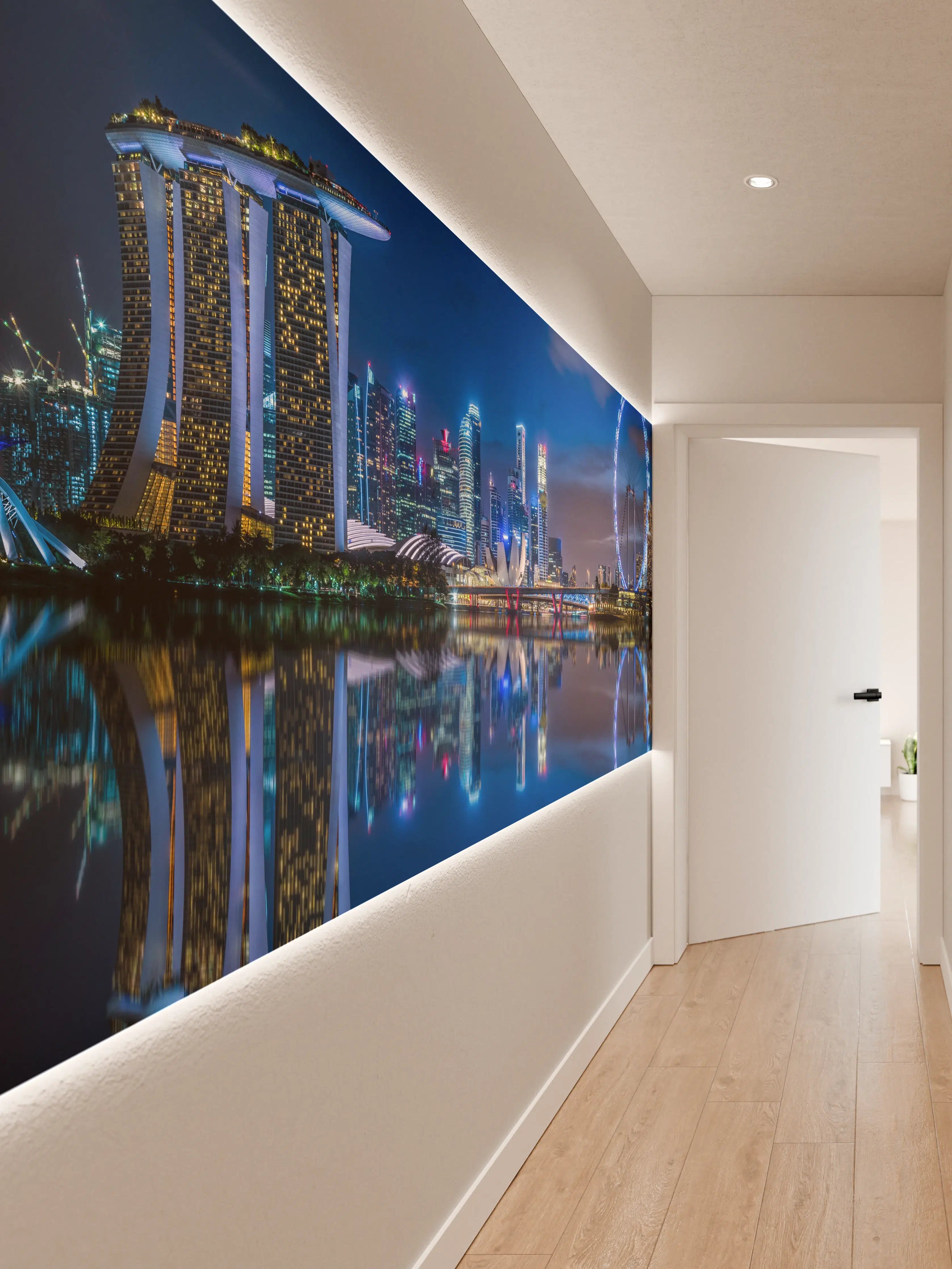 Wandverkleidung Flur - Skyline von Singapur und Blick auf den Wolkenkratzer
