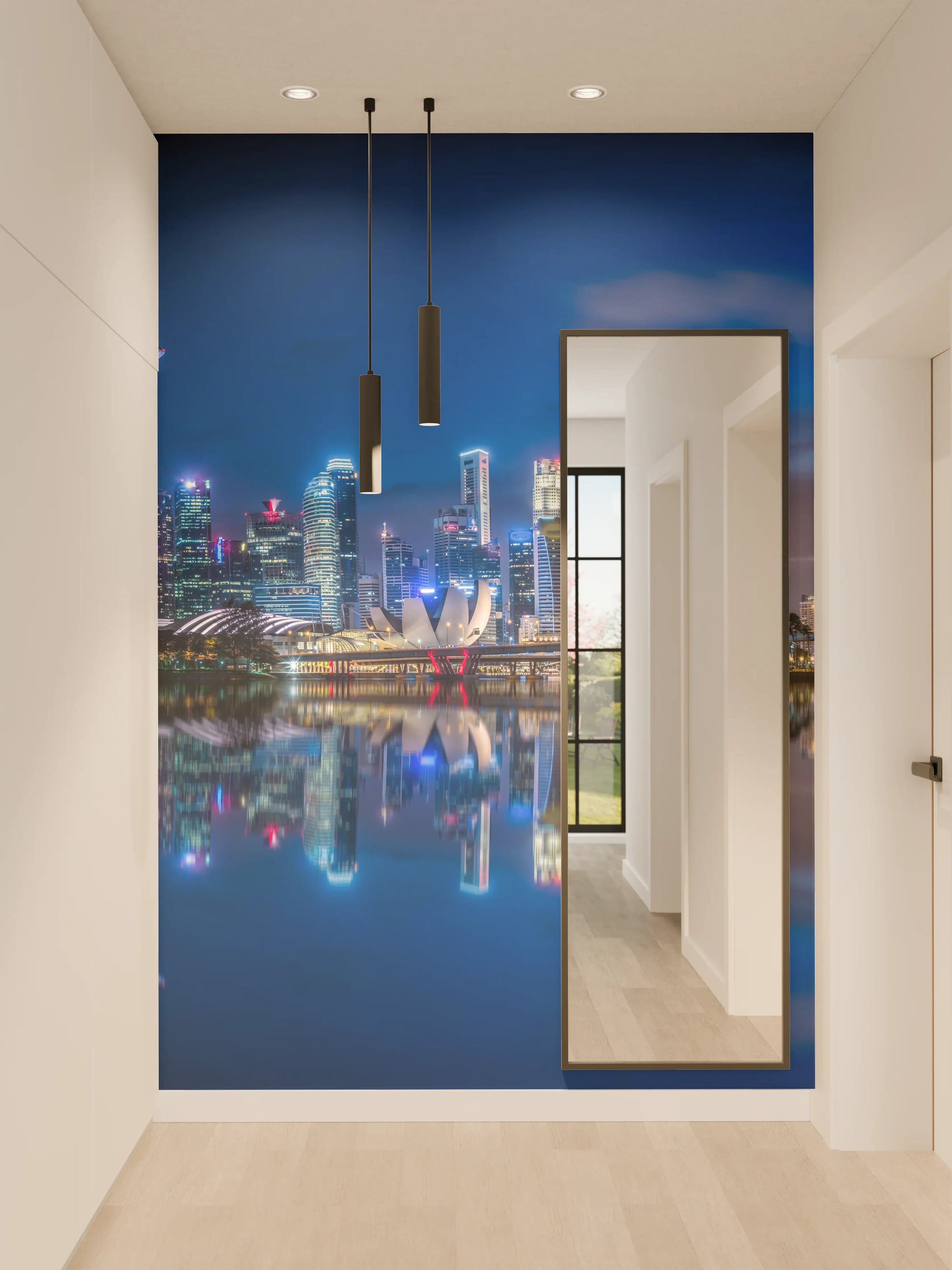 Wandverkleidung Flur - Skyline von Singapur und Blick auf den Wolkenkratzer