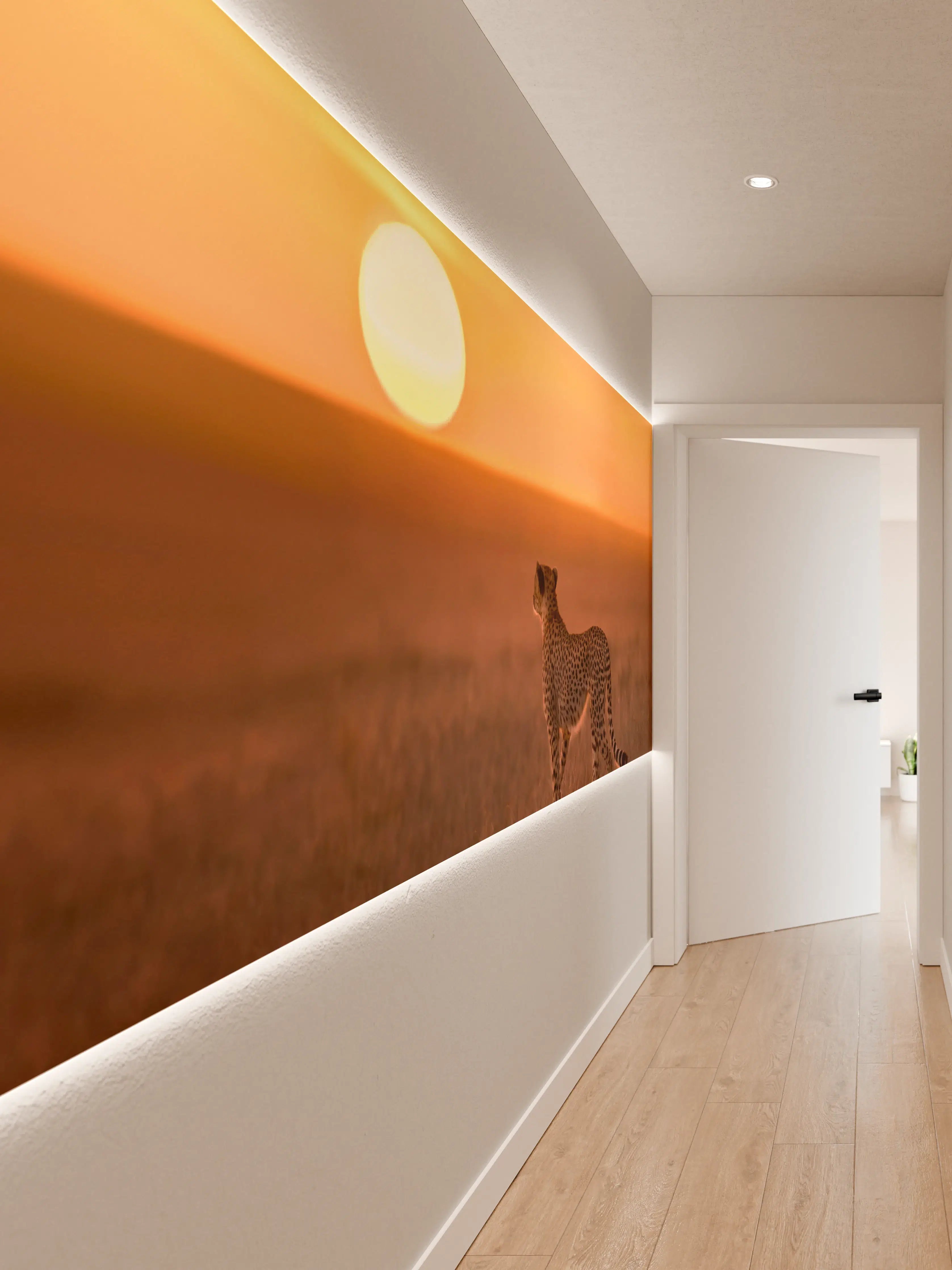 Wandverkleidung Flur - Sonnenaufgang in der Savanne - Afrika