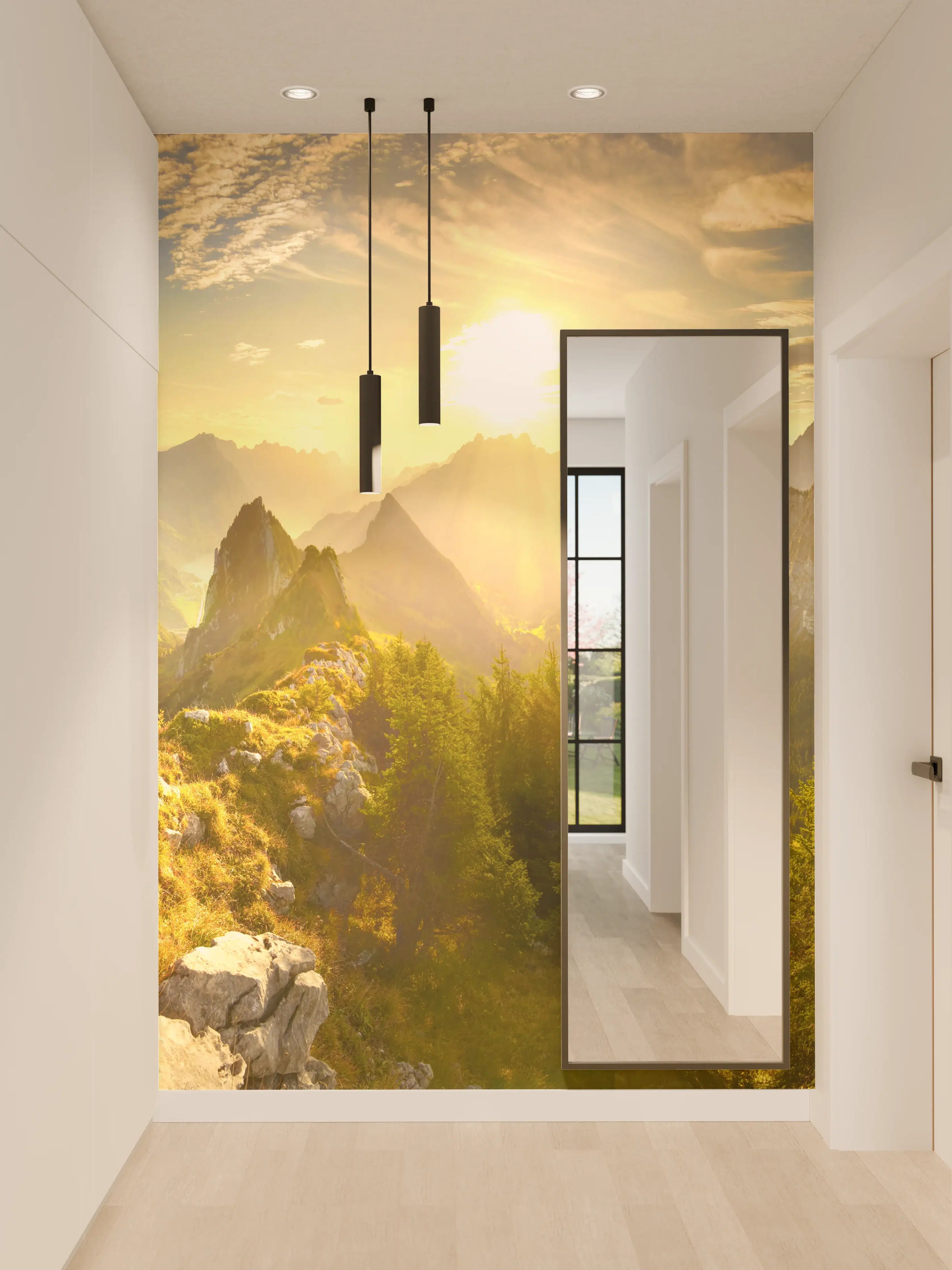 Wandverkleidung Flur - Sonnenaugang über Schweizer Alpen