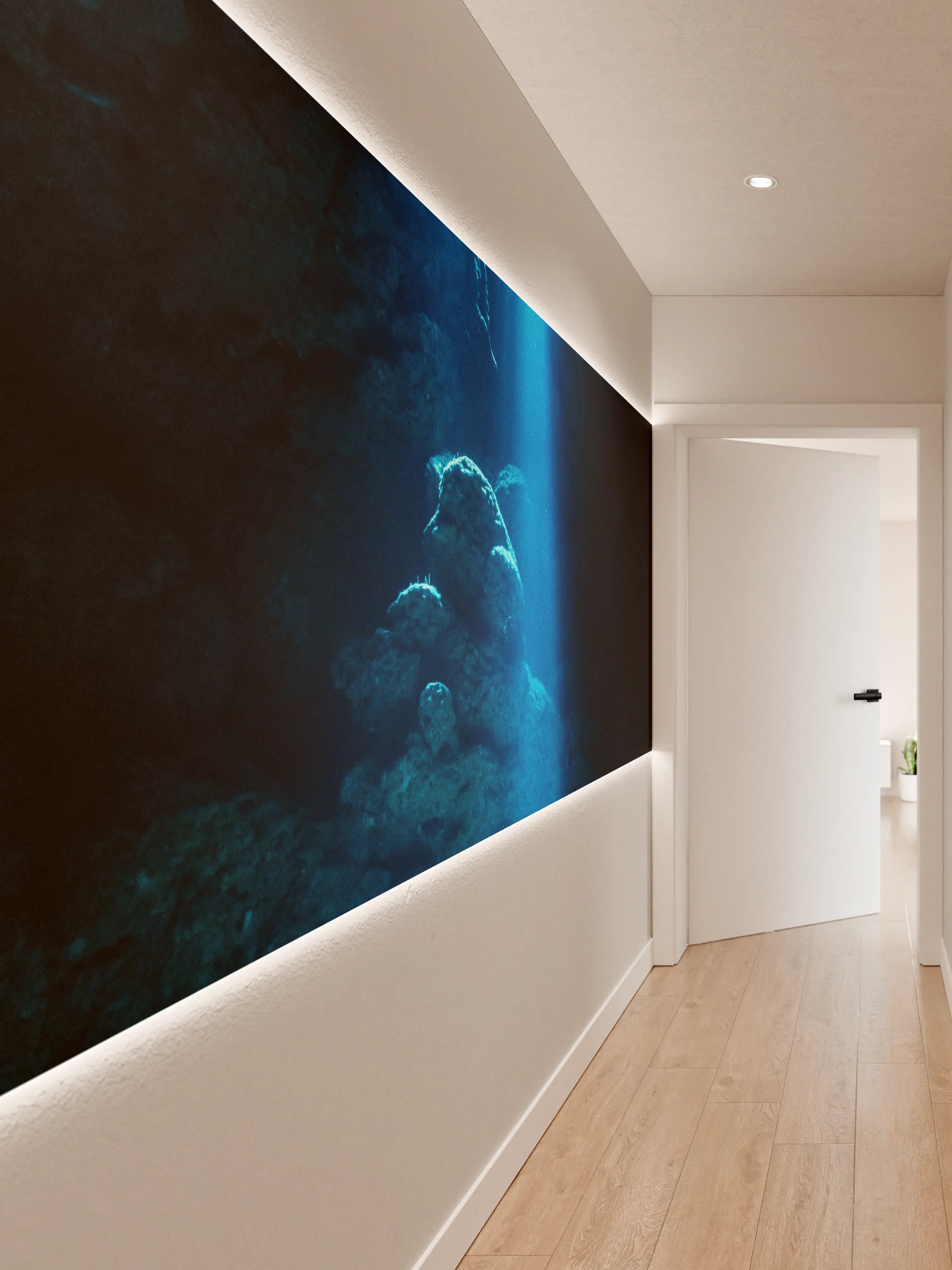 Wandverkleidung Flur - Sonnenstrahl in die Unterwasserhöhle im japanischen Ozean