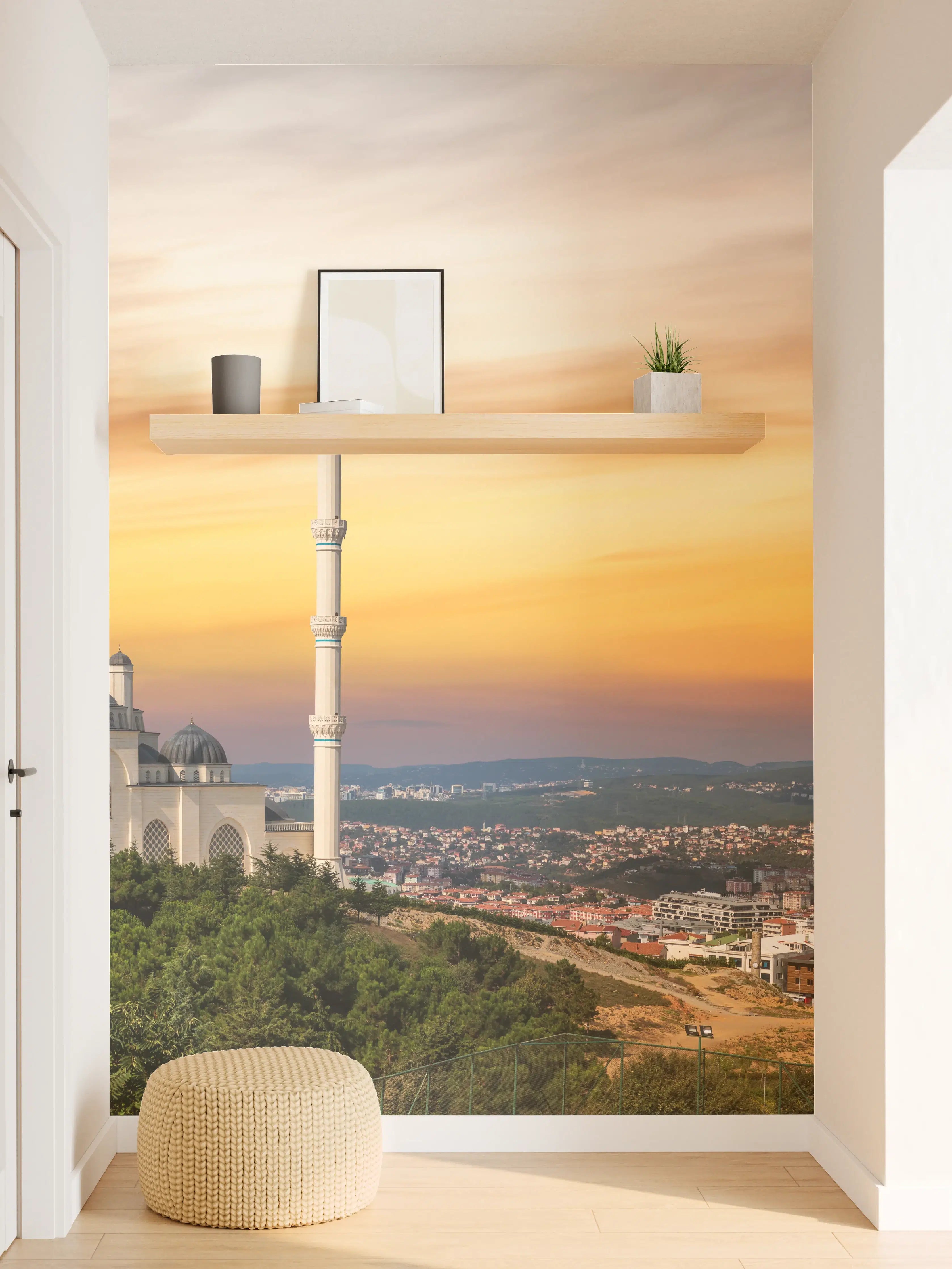 Wandverkleidung Flur - Sonnenuntergang Camlica-Moschee in Istanbul
