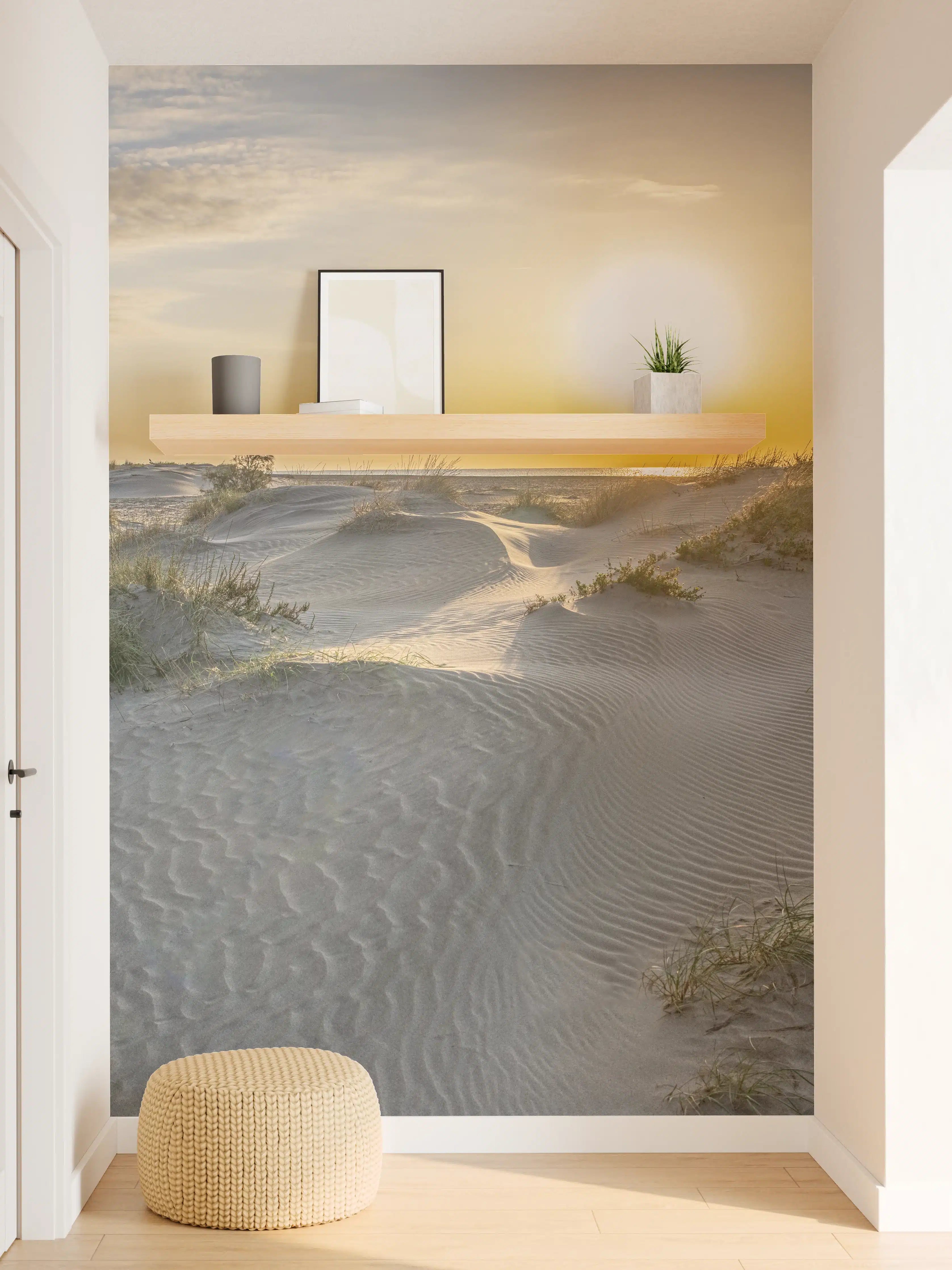 Wandverkleidung Flur - Sonnenuntergang über Dünen mit Gräsern