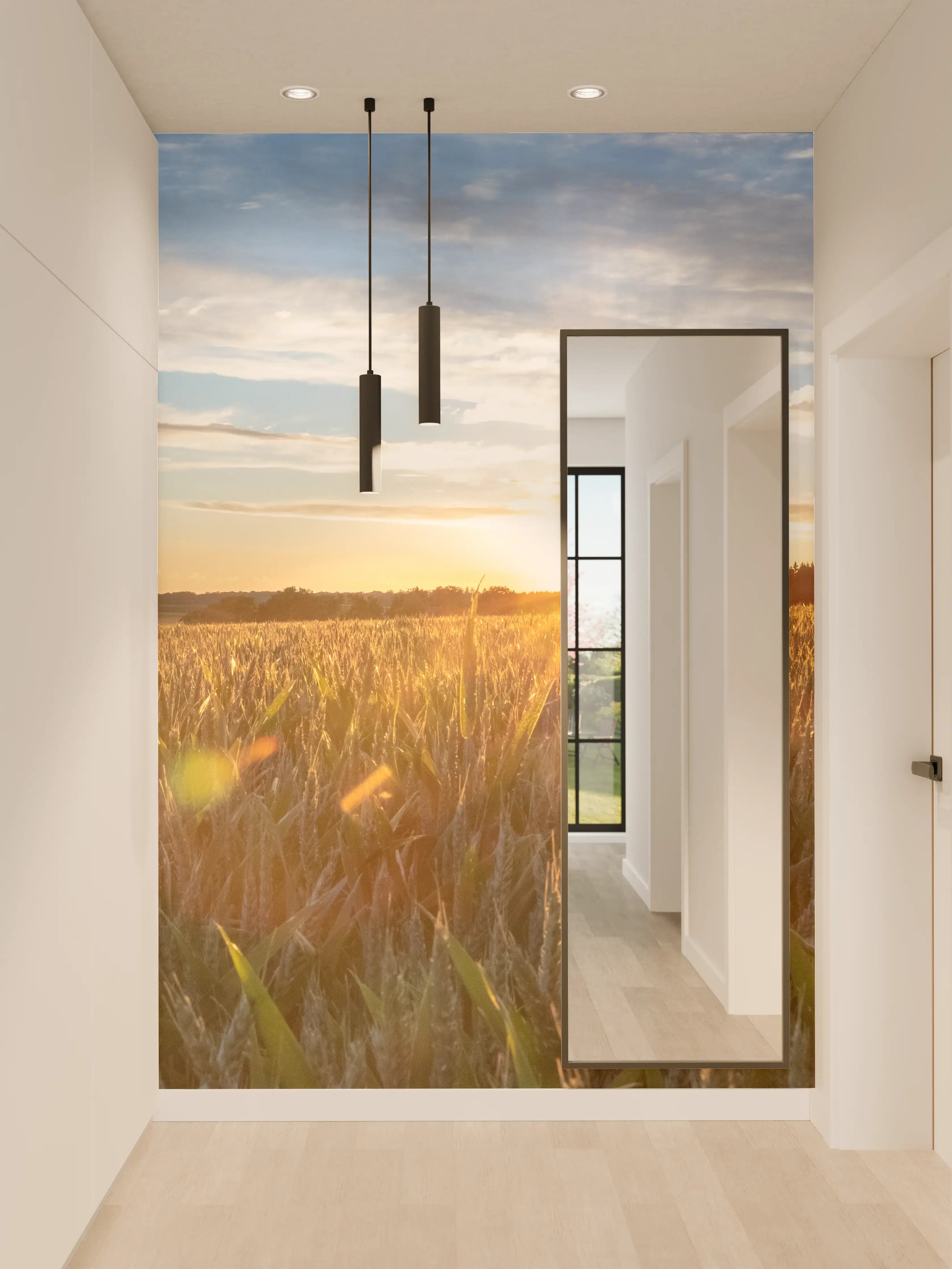 Wandverkleidung Flur - Sonnenuntergang über einem Kornfeld