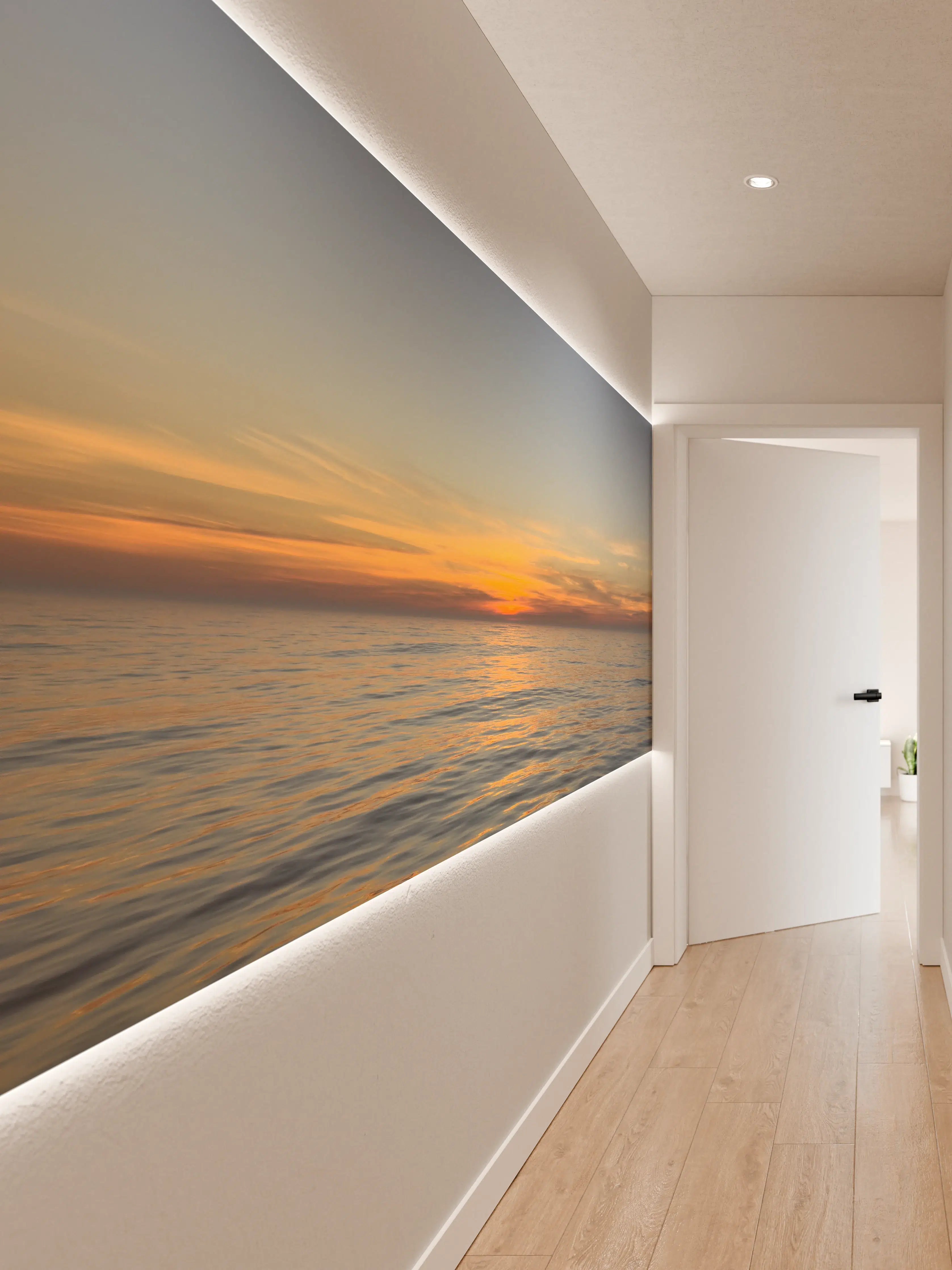 Wandverkleidung Flur - Sonnenuntergang über ruhigem Meer