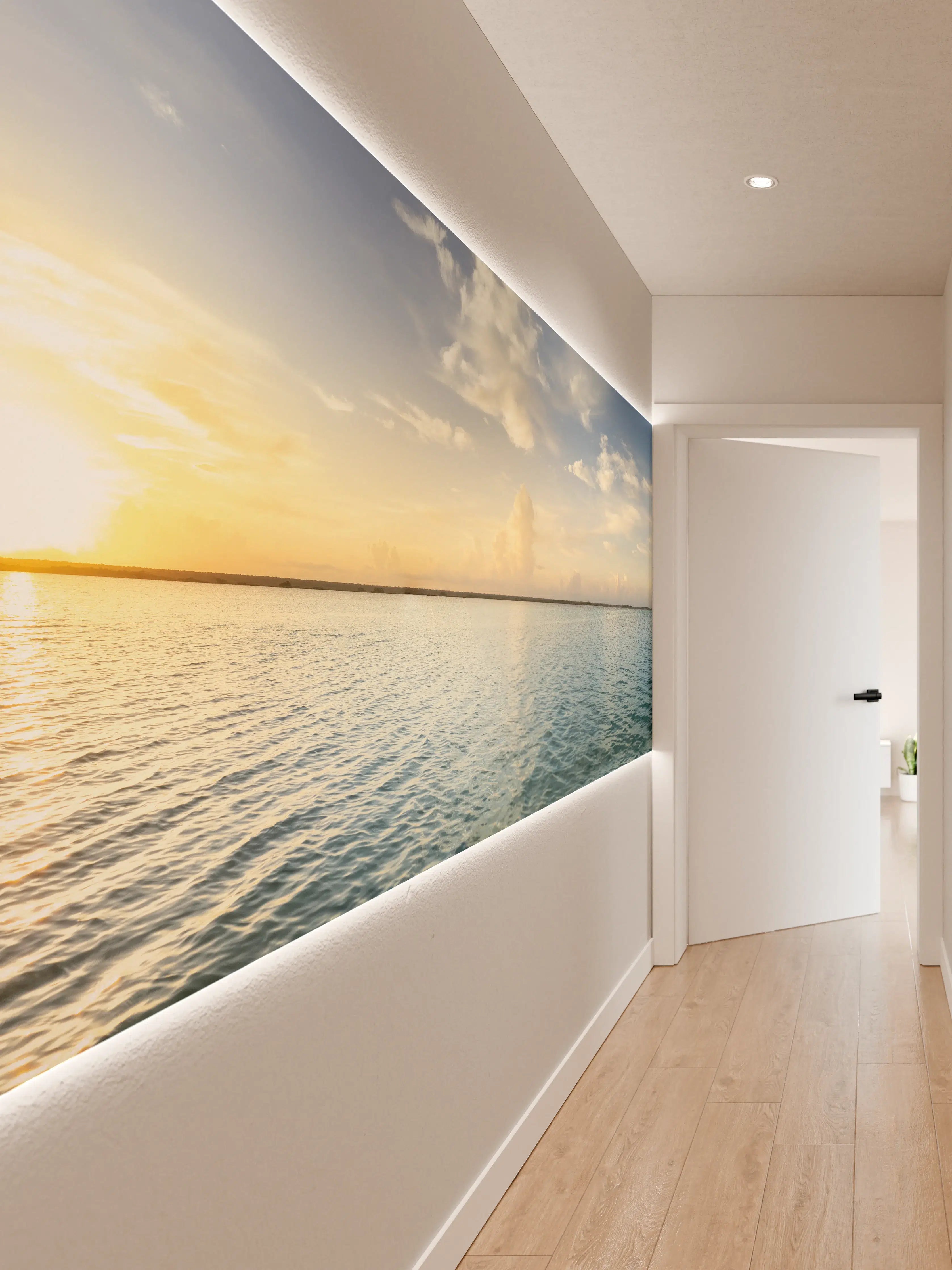 Wandverkleidung Flur - Sonnenuntergang über ruhigem Wasser