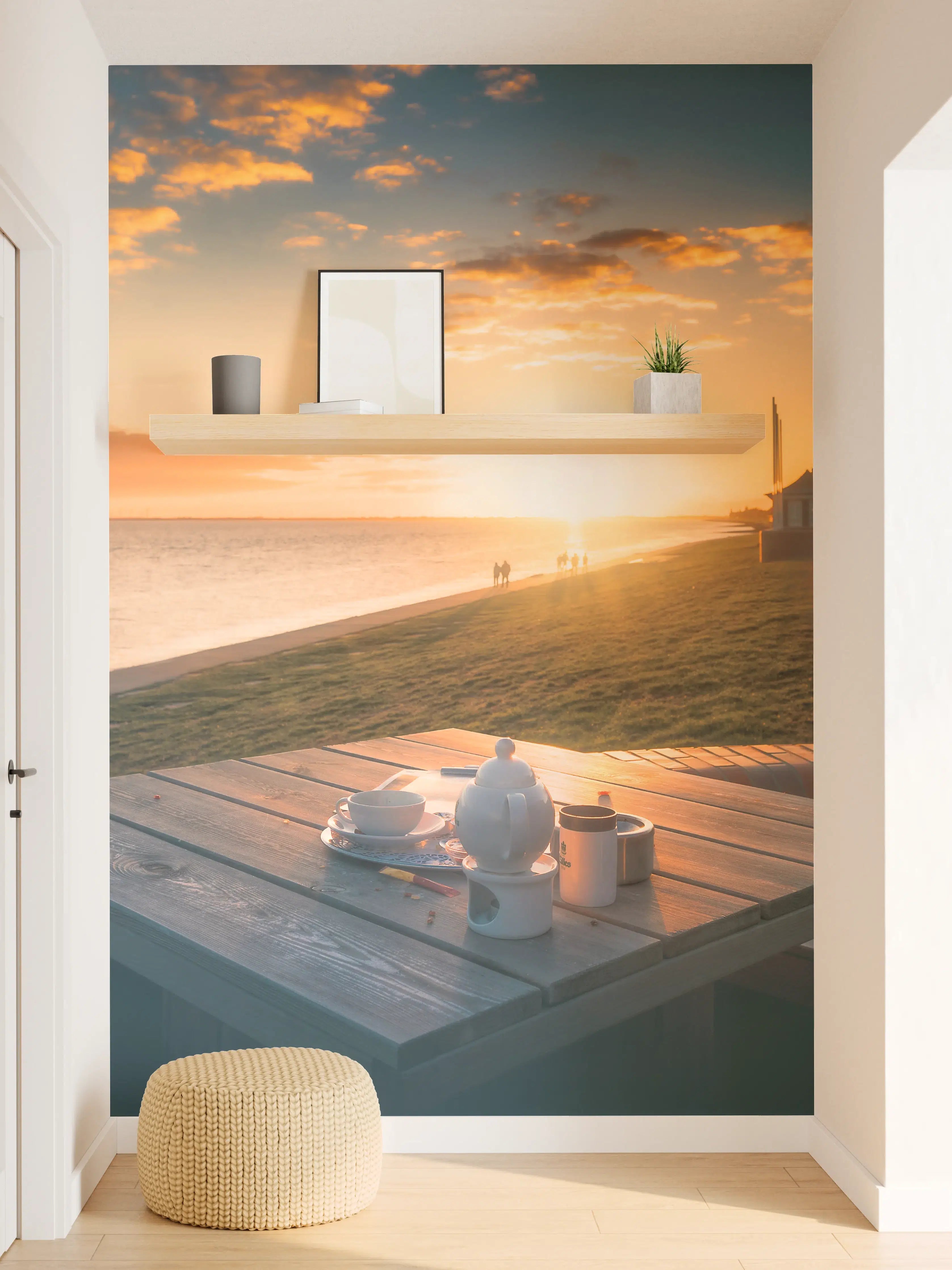 Wandverkleidung Flur - Sonniger Blick auf den See bei Sonnenuntergang