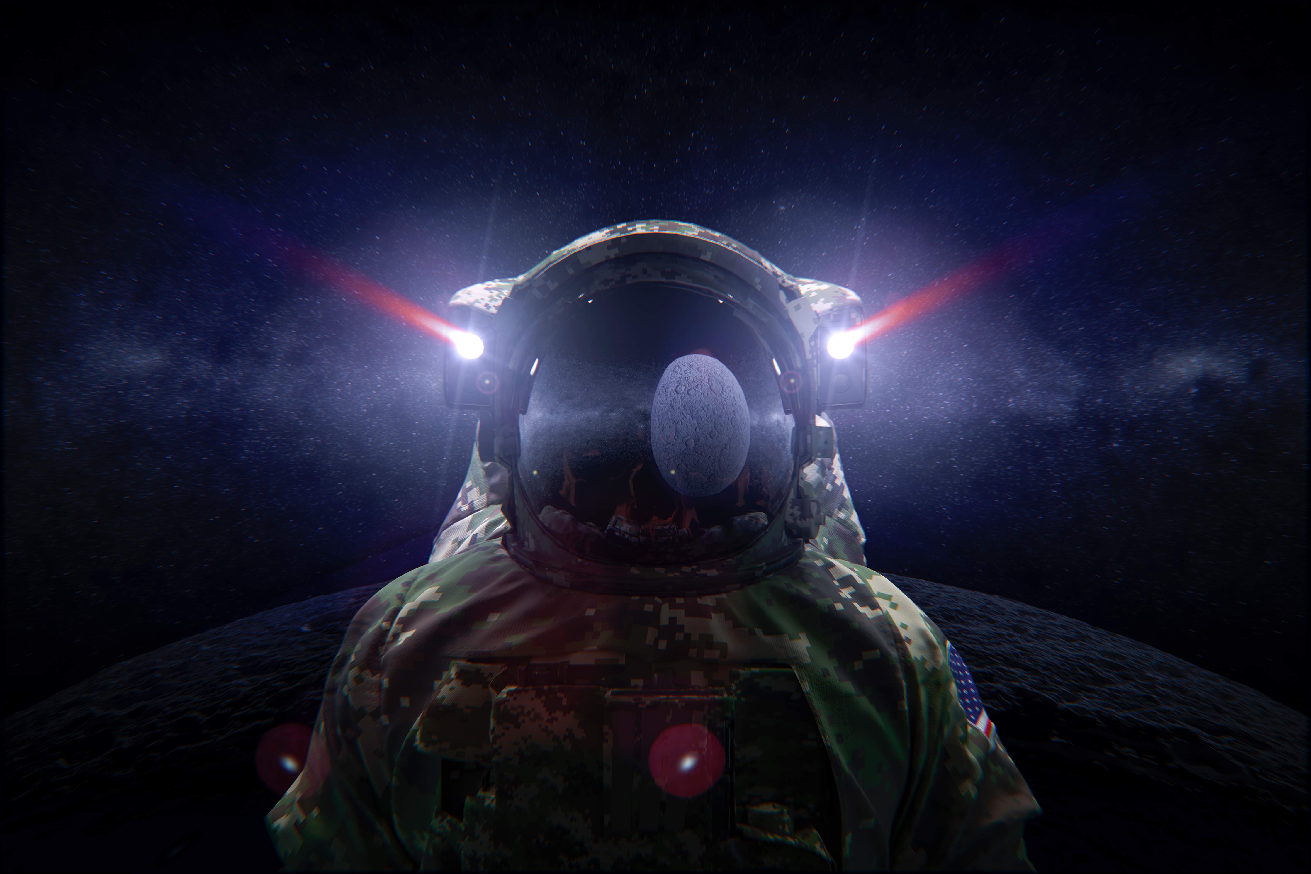 Wandverkleidung Flur-Space Force Soldat im Tarnanzug