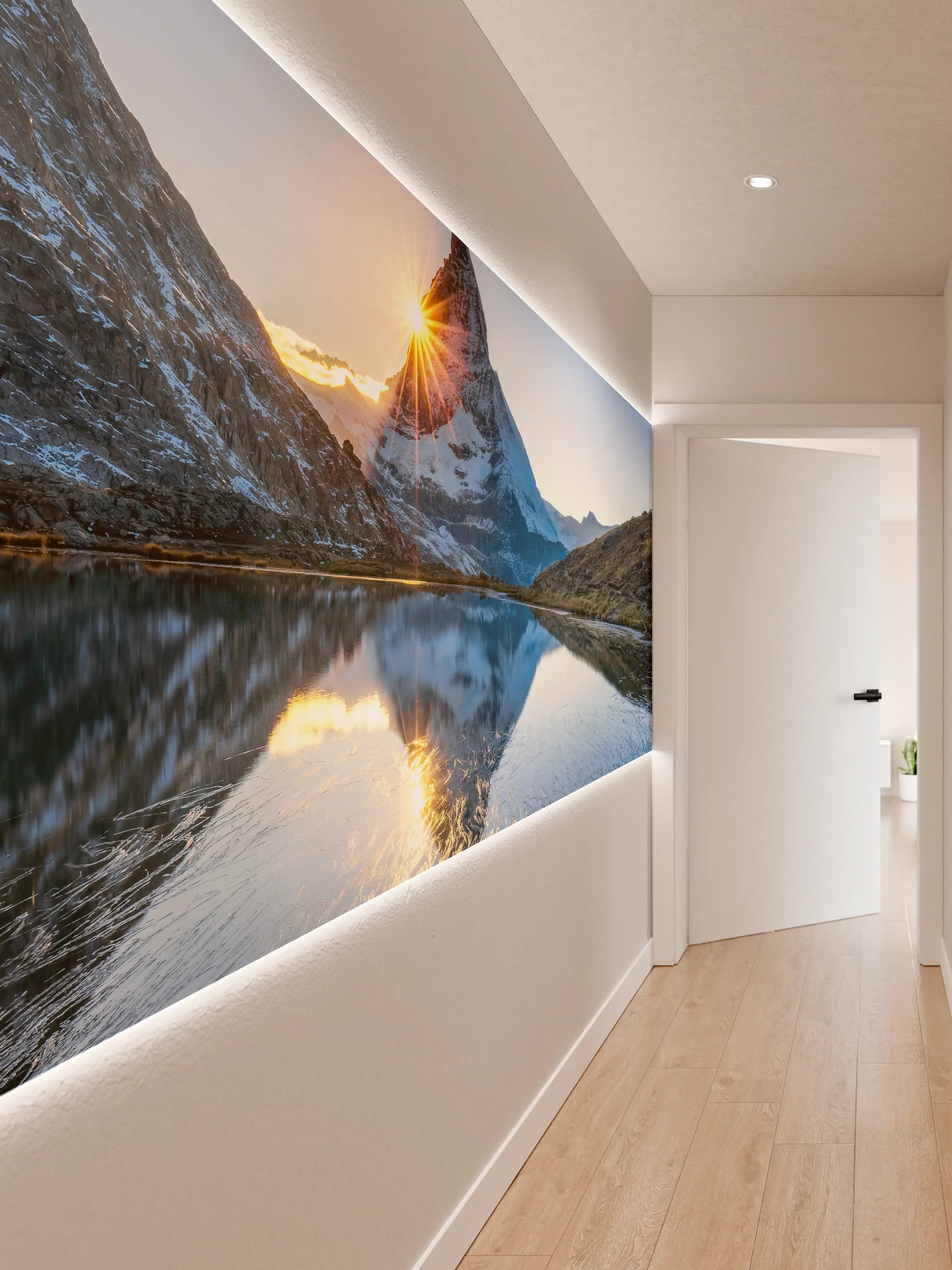 Wandverkleidung Flur - Spektakulärer Bergsee bei Sonnenaufgang