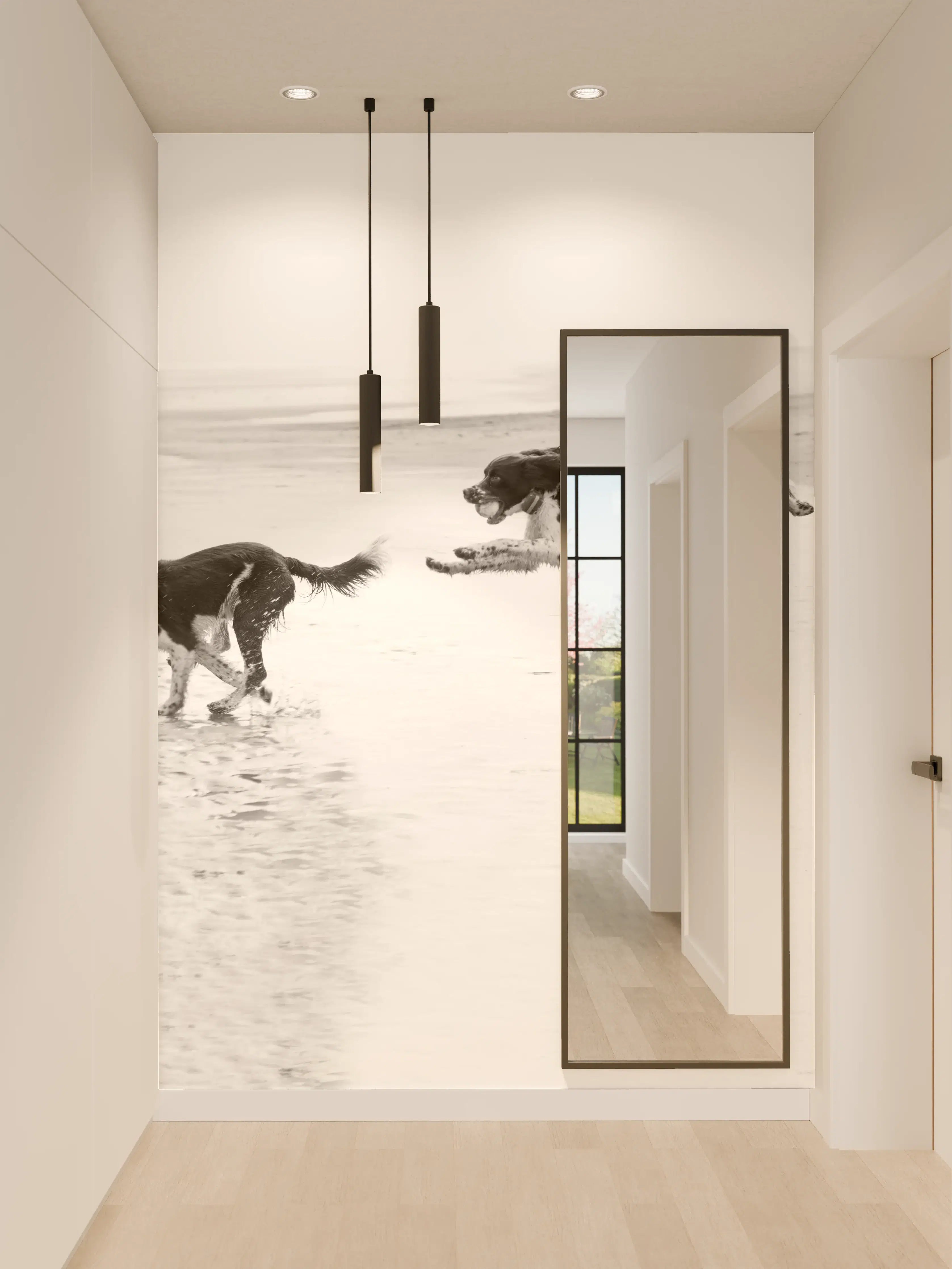 Wandverkleidung Flur - Springer Spaniel beim springen