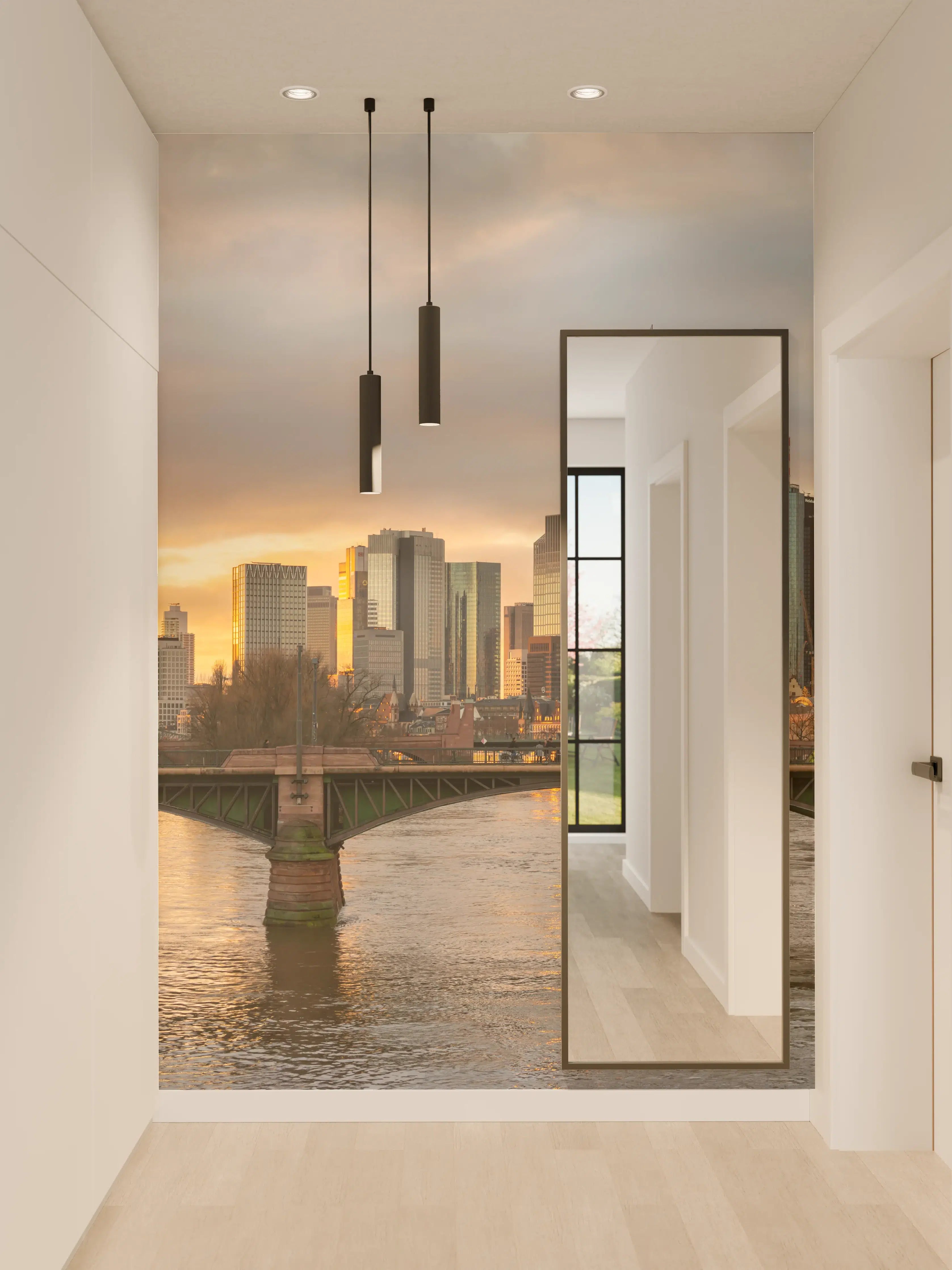 Wandverkleidung Flur - Stadt-Skyline im Abendlicht