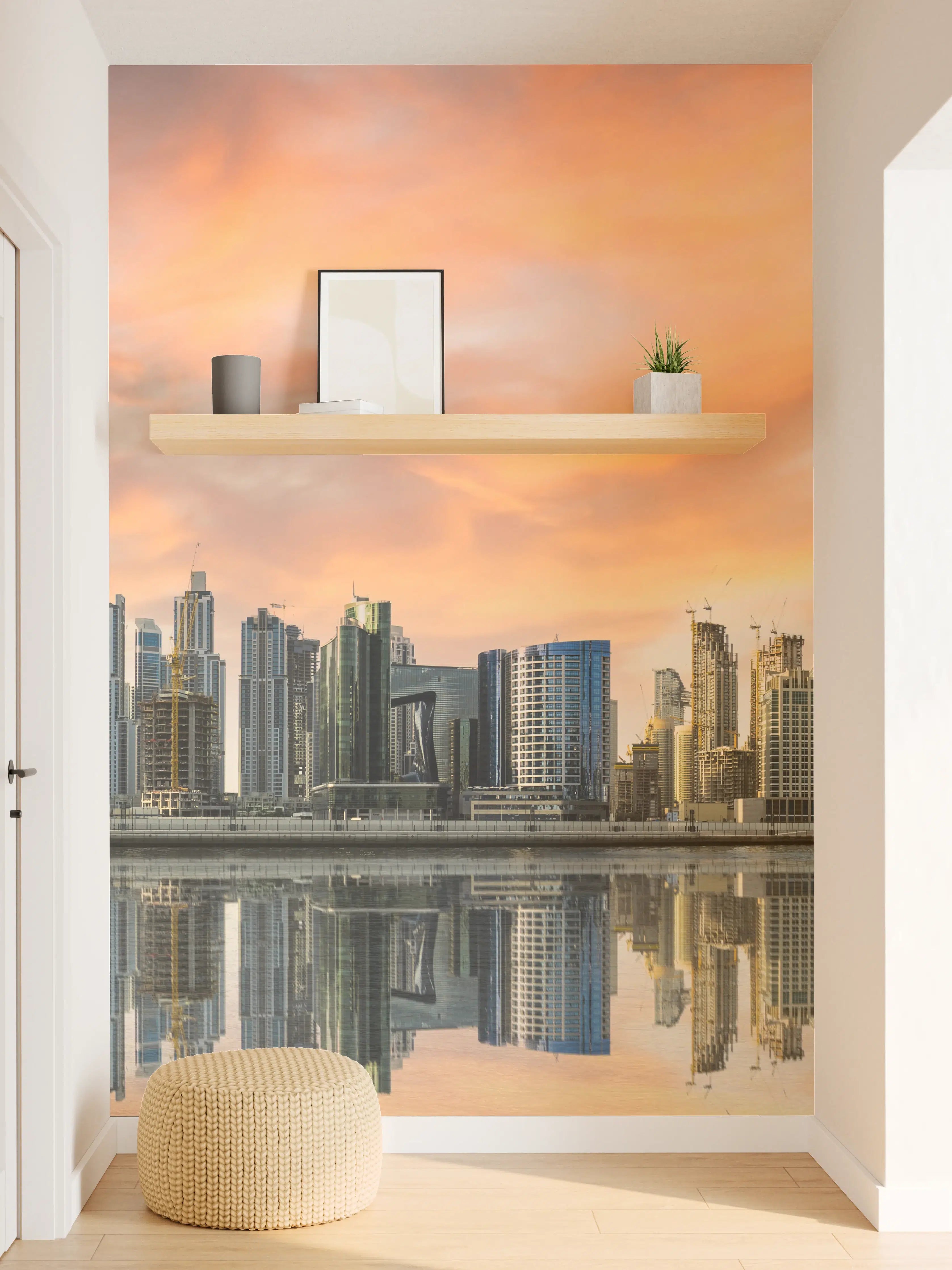 Wandverkleidung Flur - Stadt-Skyline im Abendrot