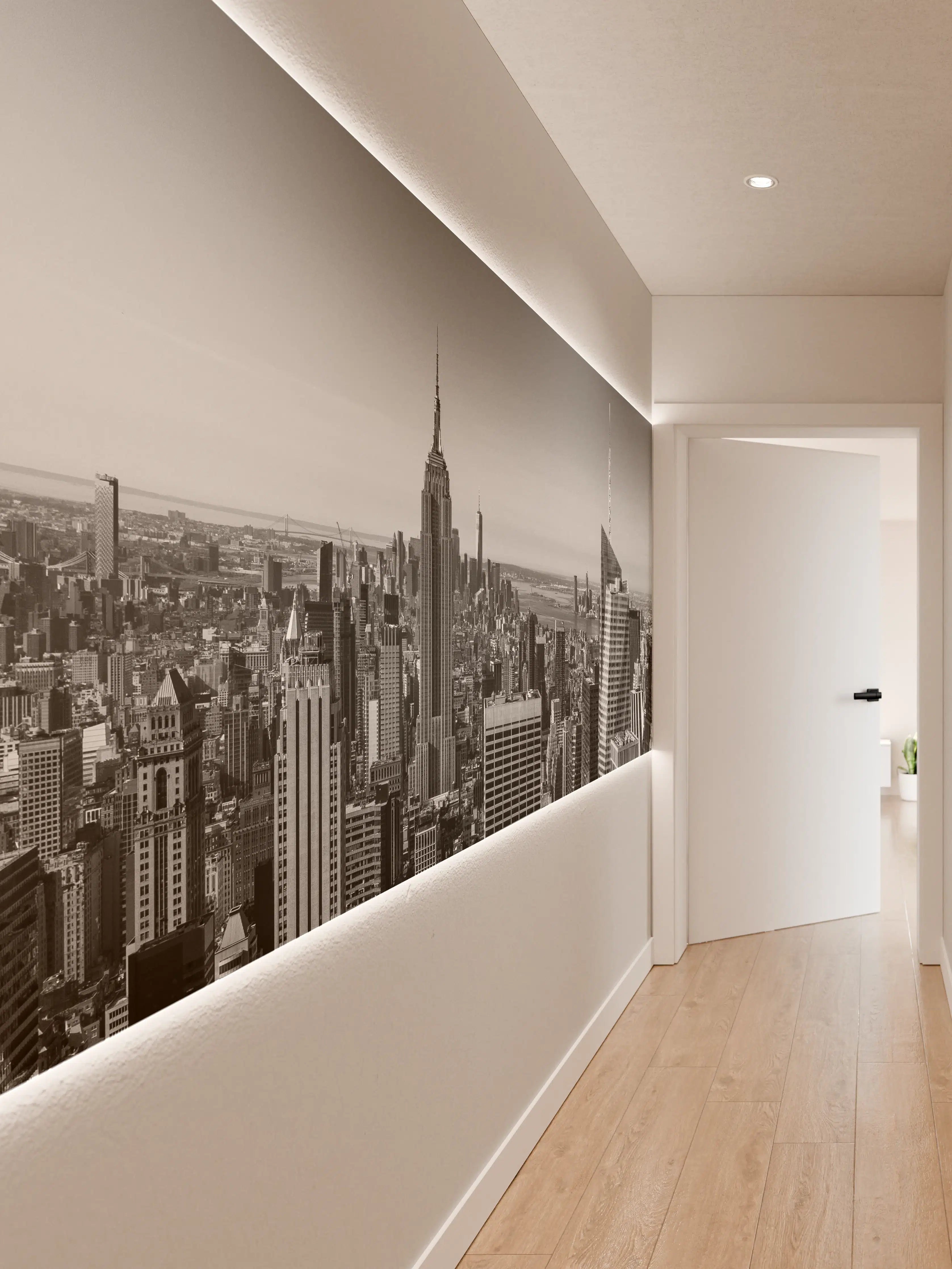 Wandverkleidung Flur - Stadt Skyline im Schwarz-Weiß-Design