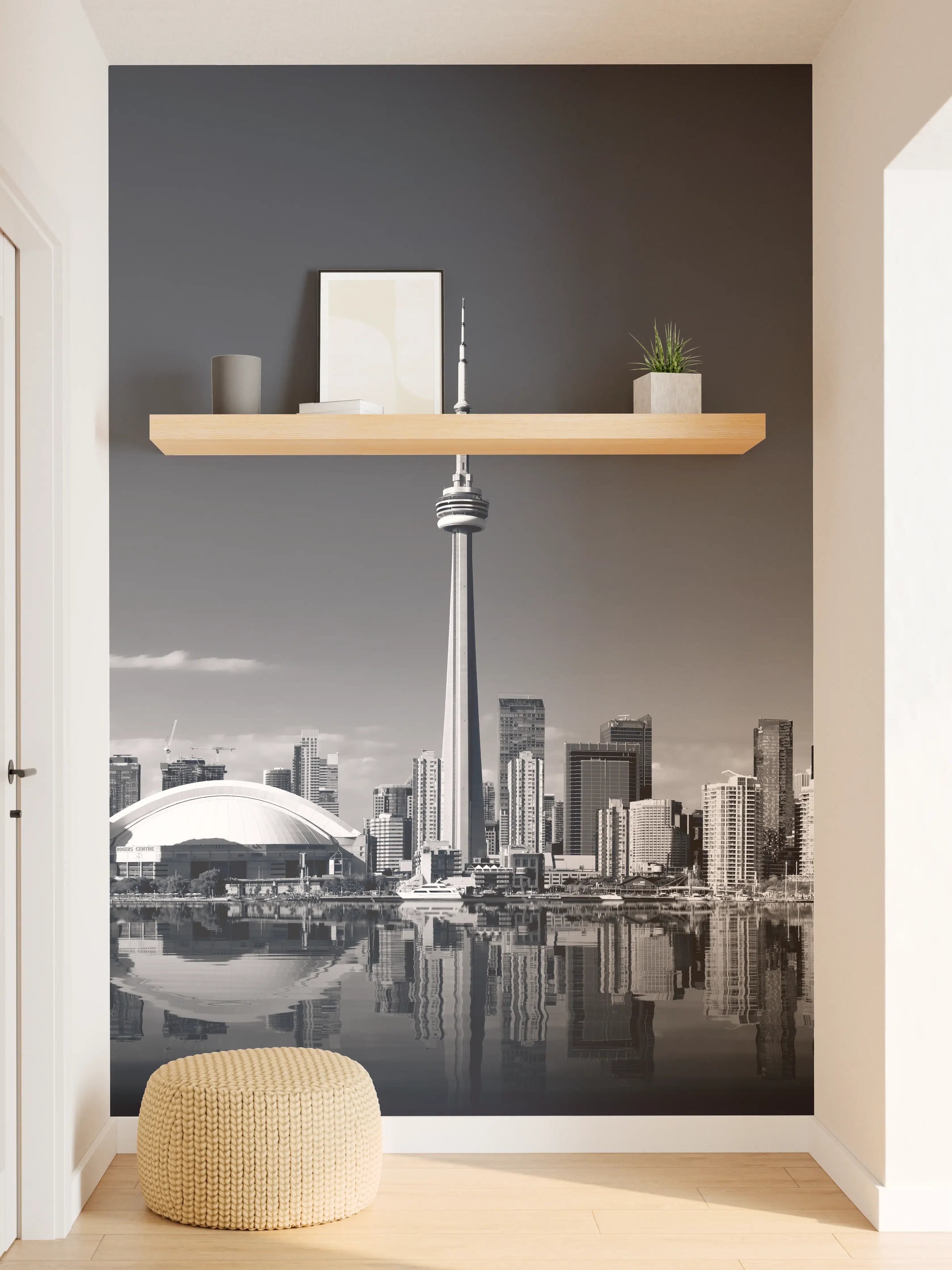 Wandverkleidung Flur - Stadtbild Toronto im Schwarz-Weiß-Design