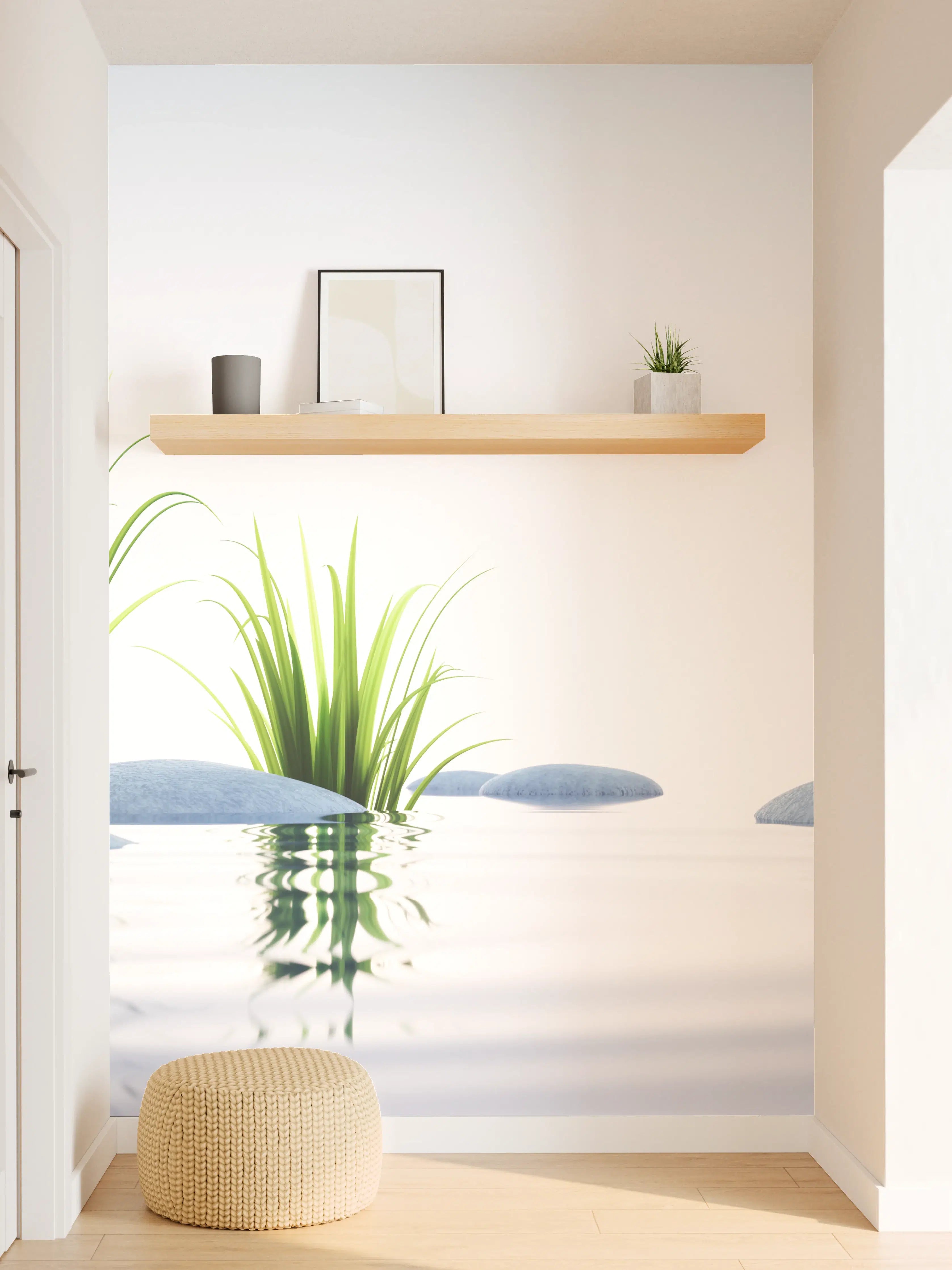 Wandverkleidung Flur - Steine und Gras im See Querformat