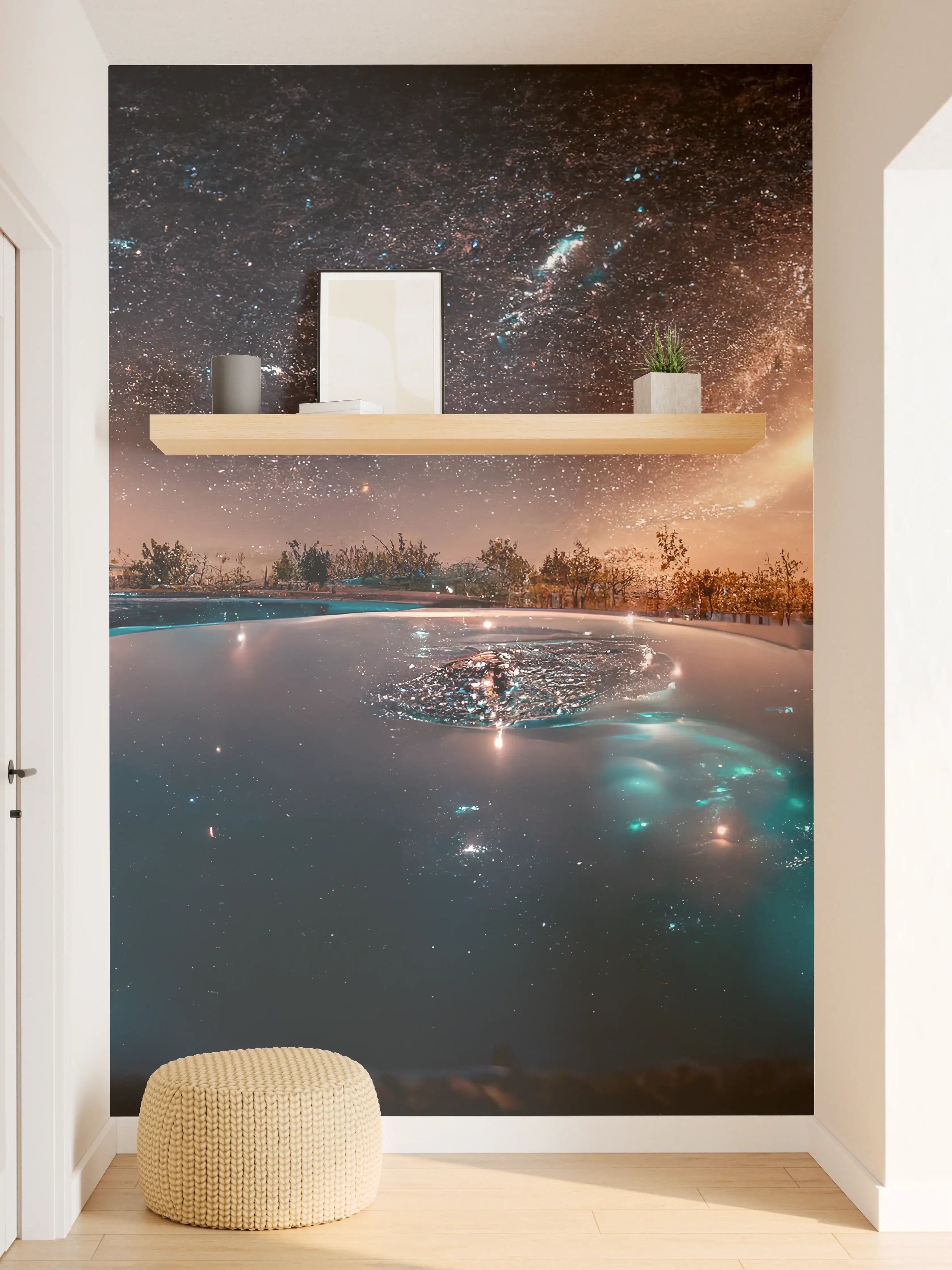 Wandverkleidung Flur - Sternenklare Nacht über dem Pool