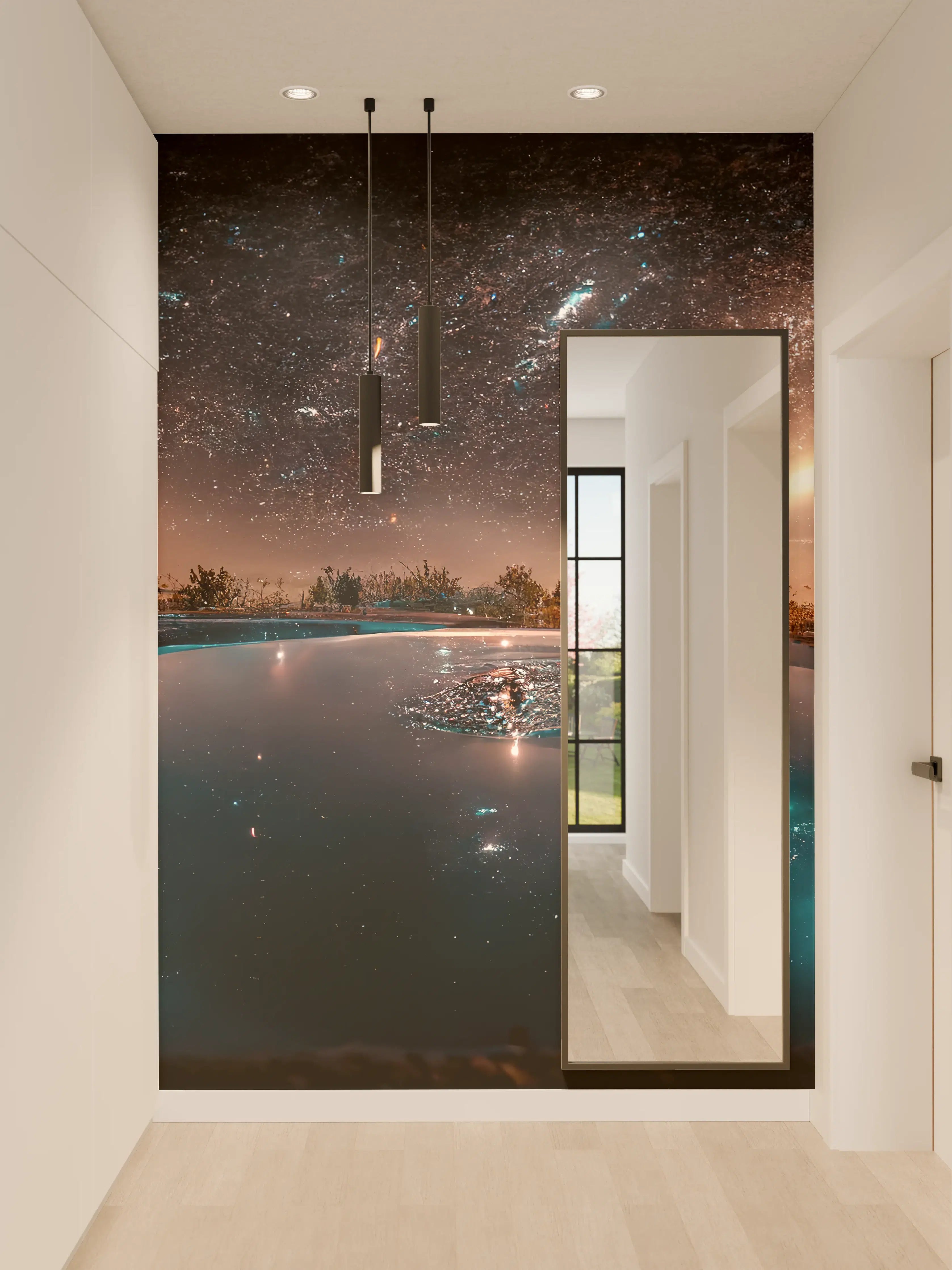 Wandverkleidung Flur - Sternenklare Nacht über dem Pool