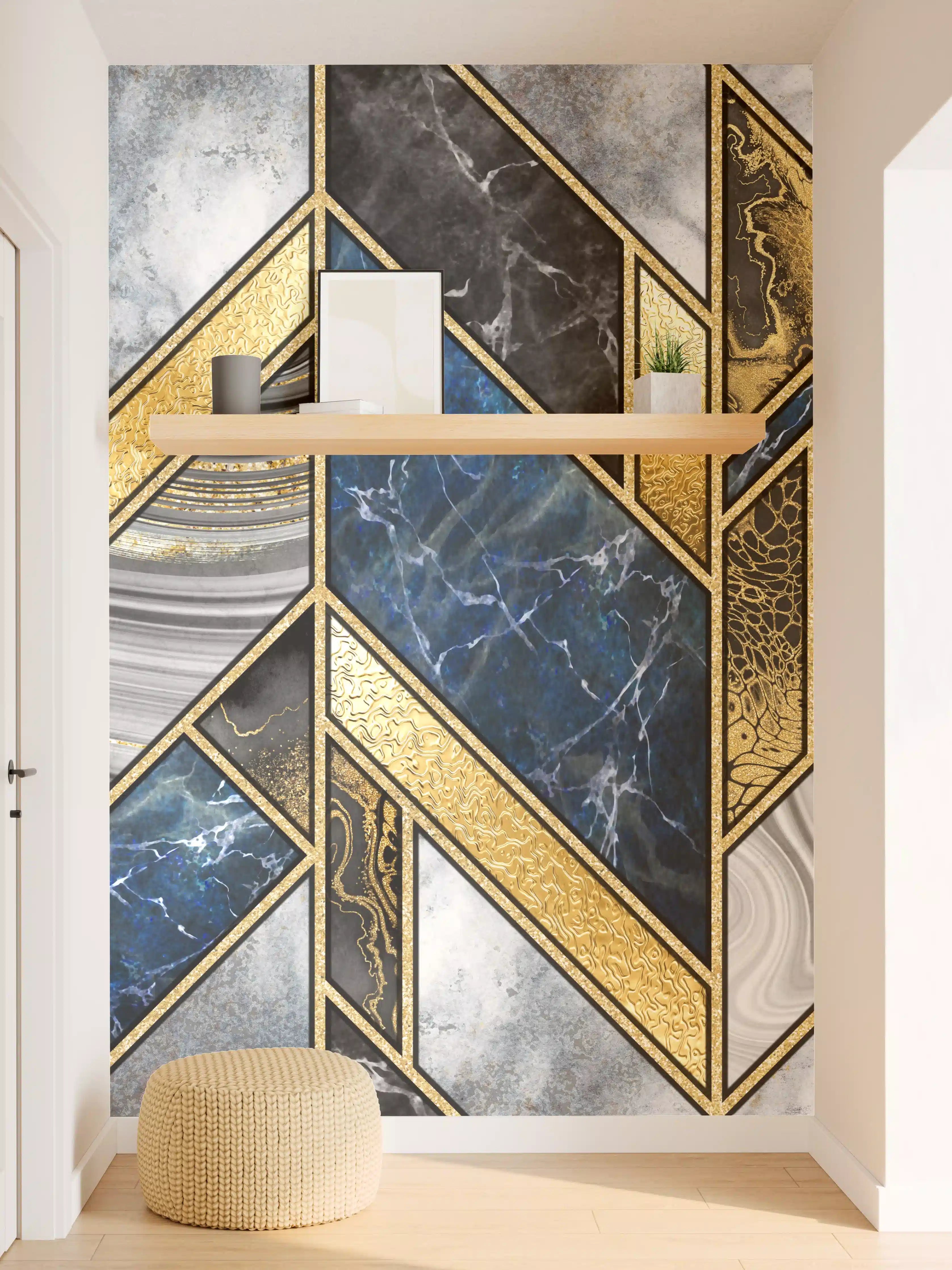 Wandverkleidung Flur - Stilvoller Marmor in Gold und Blau