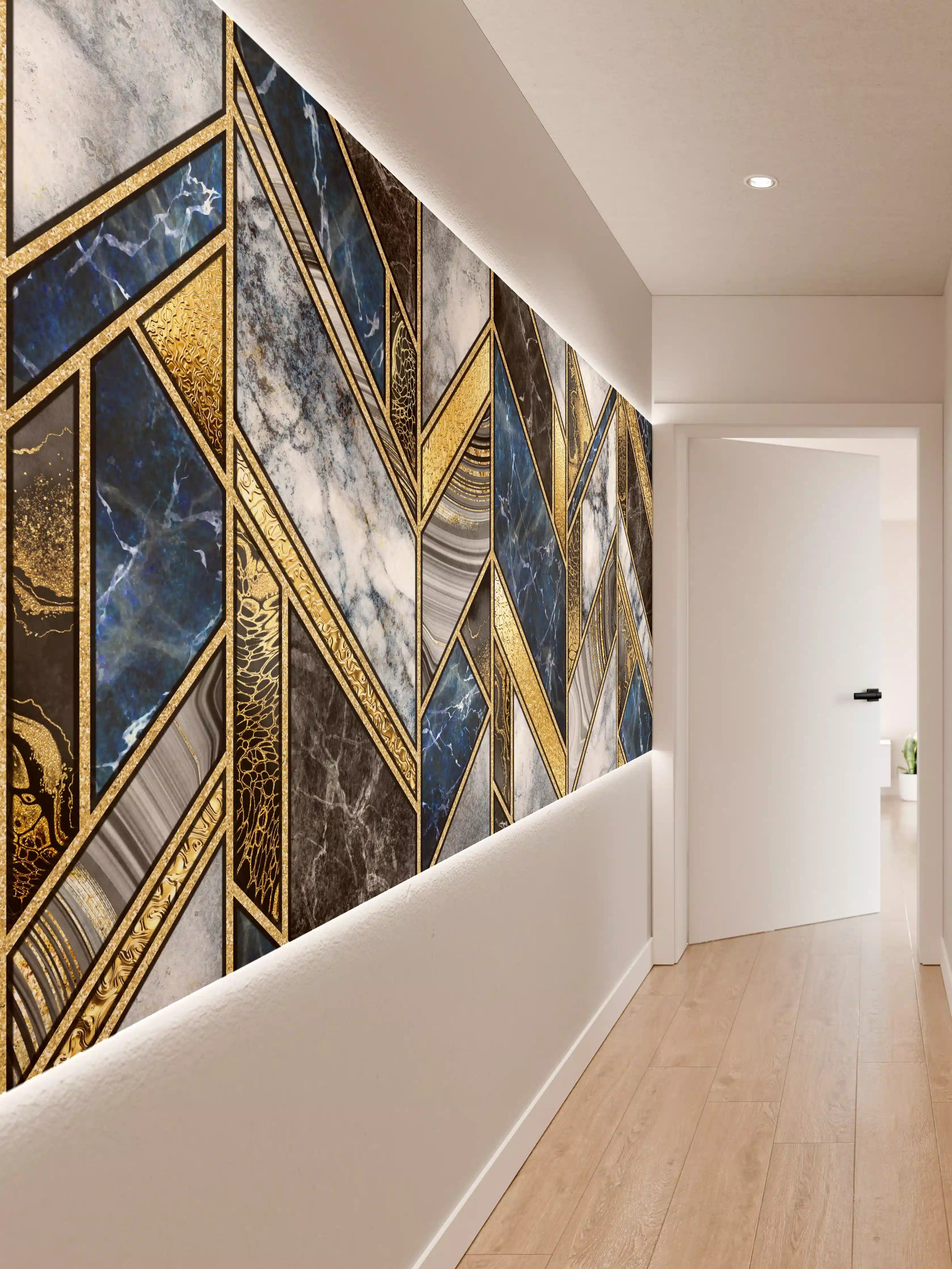 Wandverkleidung Flur - Stilvoller Marmor in Gold und Blau