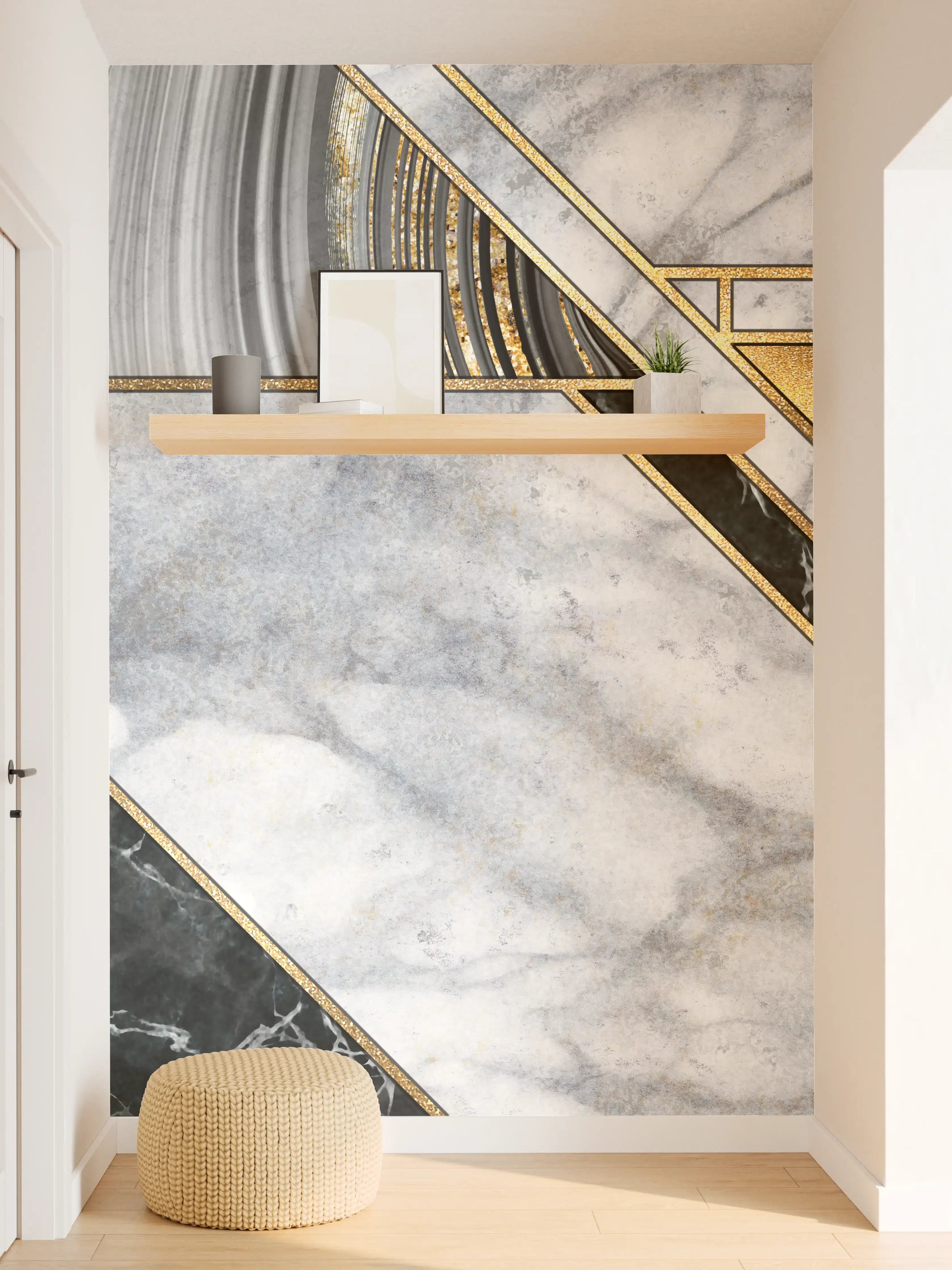 Wandverkleidung Flur - Stilvoller Marmor mit Gold-Details
