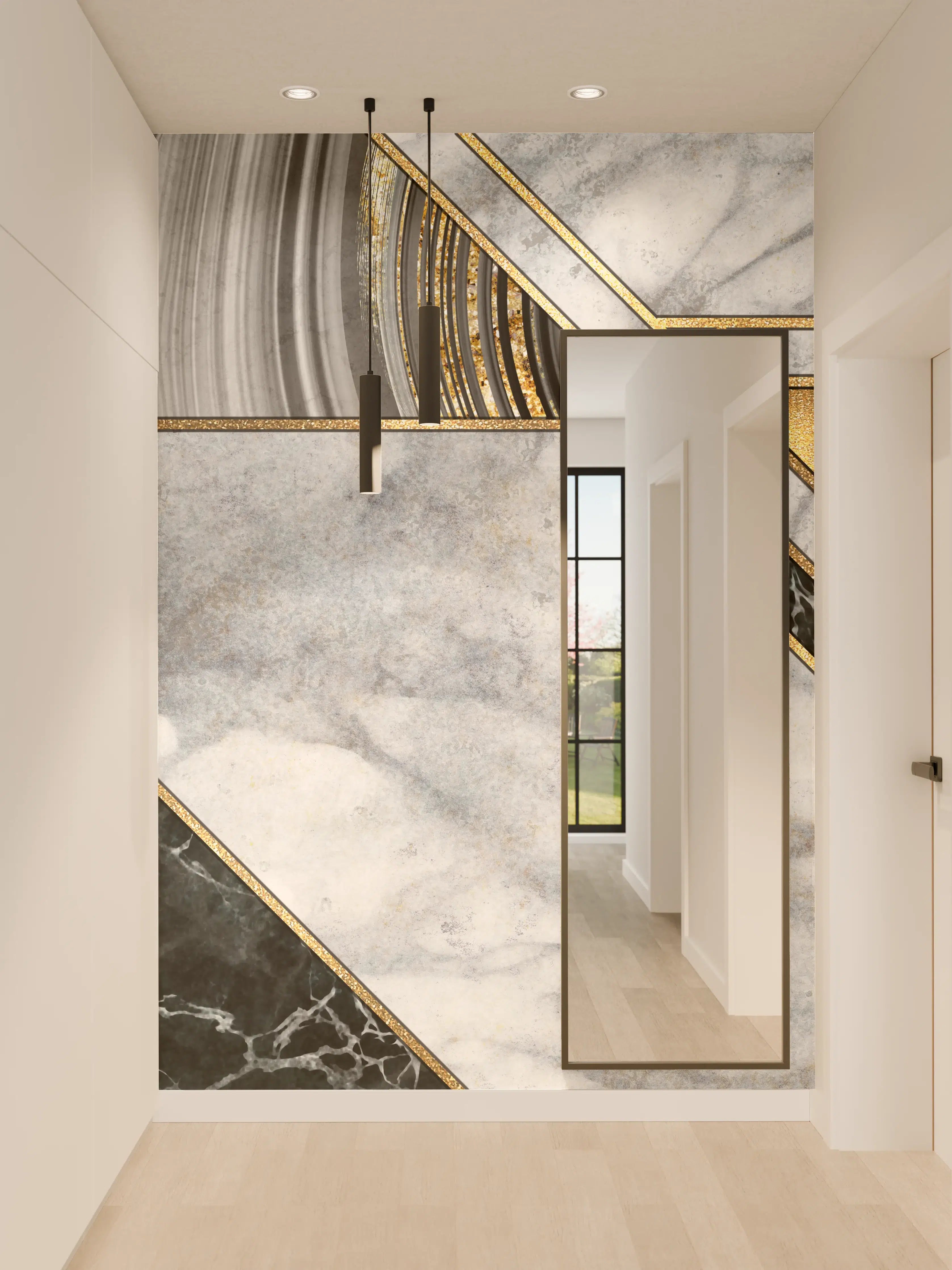 Wandverkleidung Flur - Stilvoller Marmor mit Gold-Details