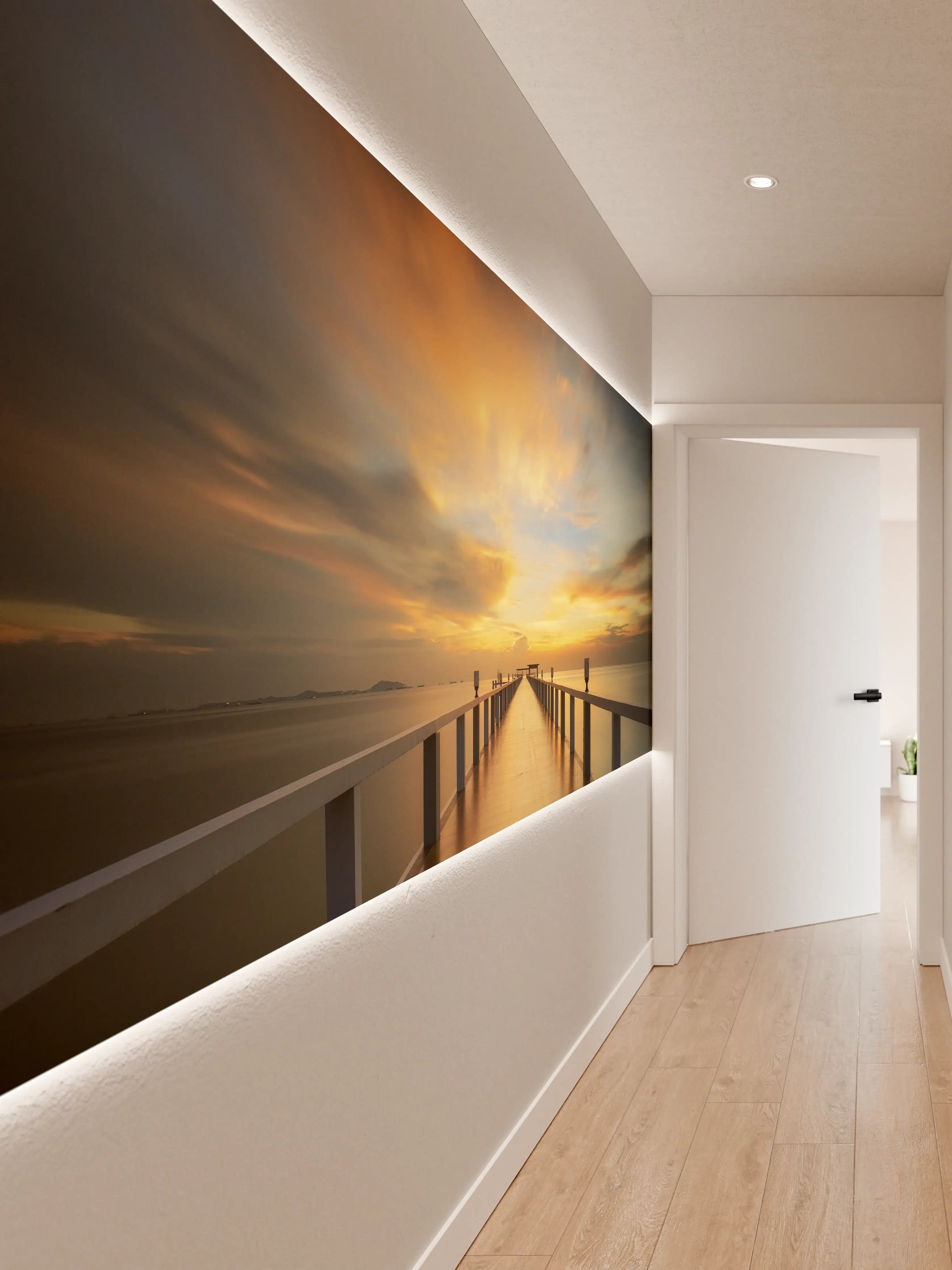 Wandverkleidung Flur - Stimmungsvolle Sonnenuntergangsaussicht auf dem Pier