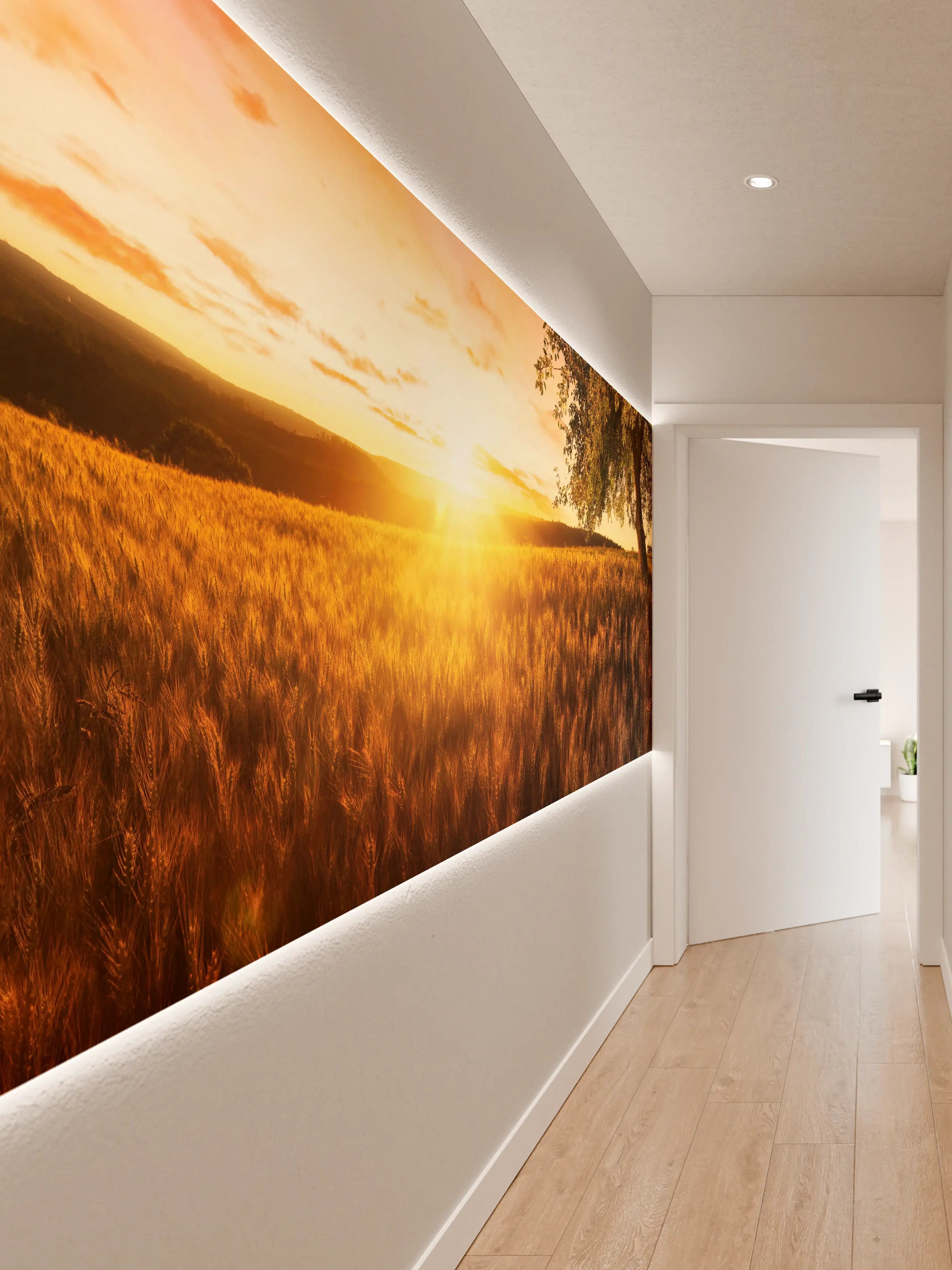 Wandverkleidung Flur - Stimmungsvolle Sonnenuntergangslandschaft