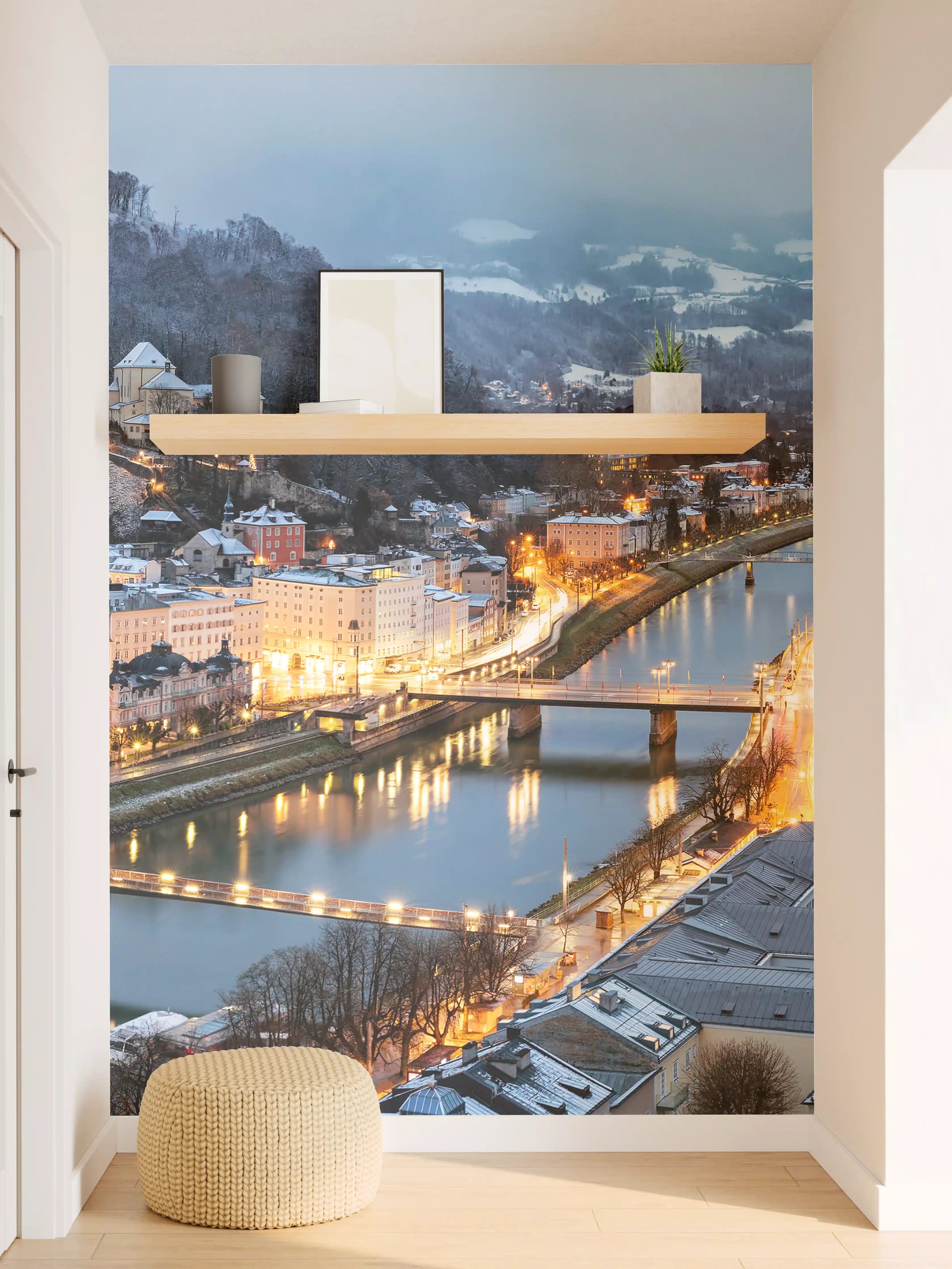 Wandverkleidung Flur - Stimmungsvolle Stadtansicht bei Nacht
