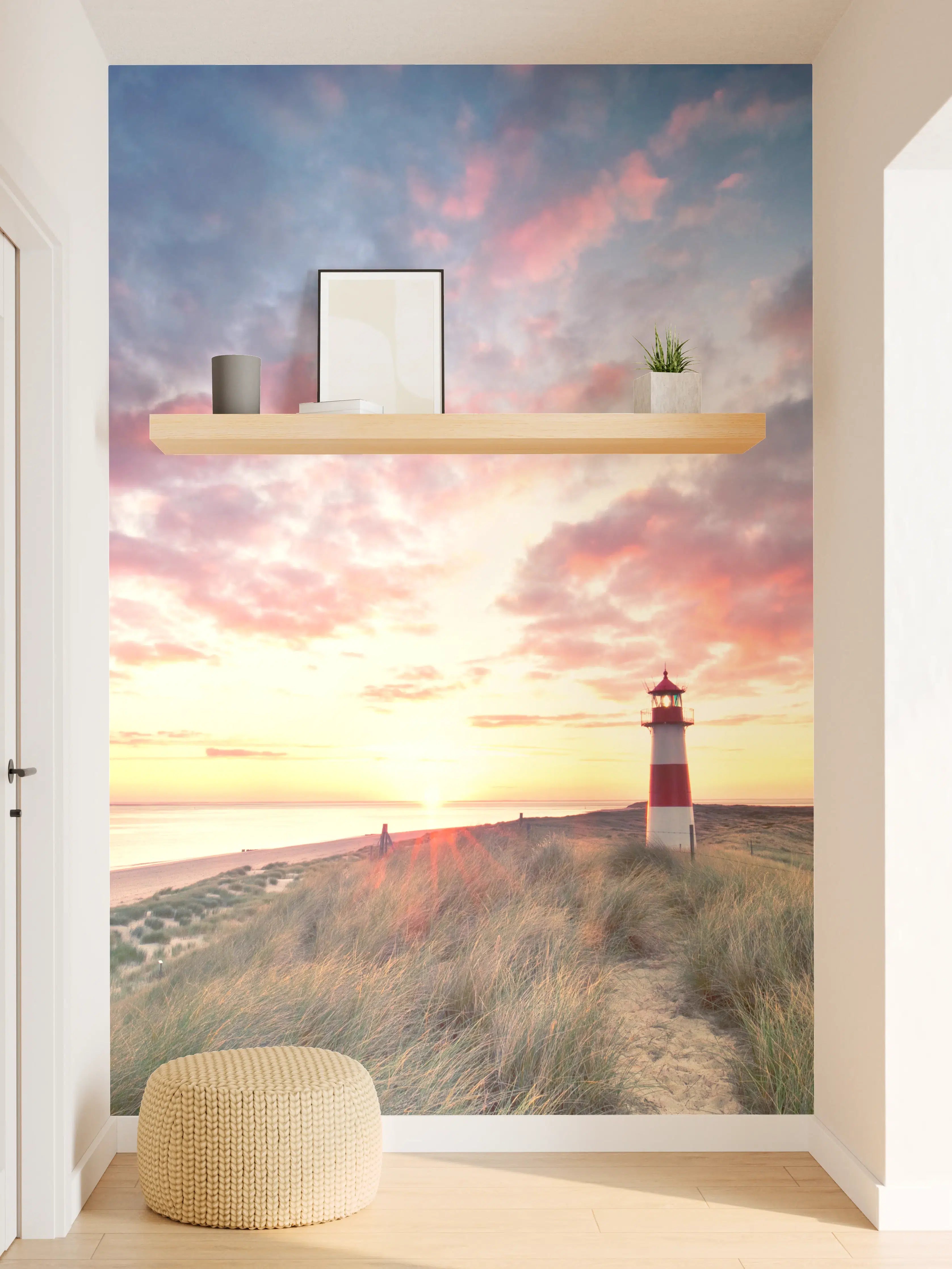 Wandverkleidung Flur - Stimmungsvoller Sonnenuntergang am Leuchtturm