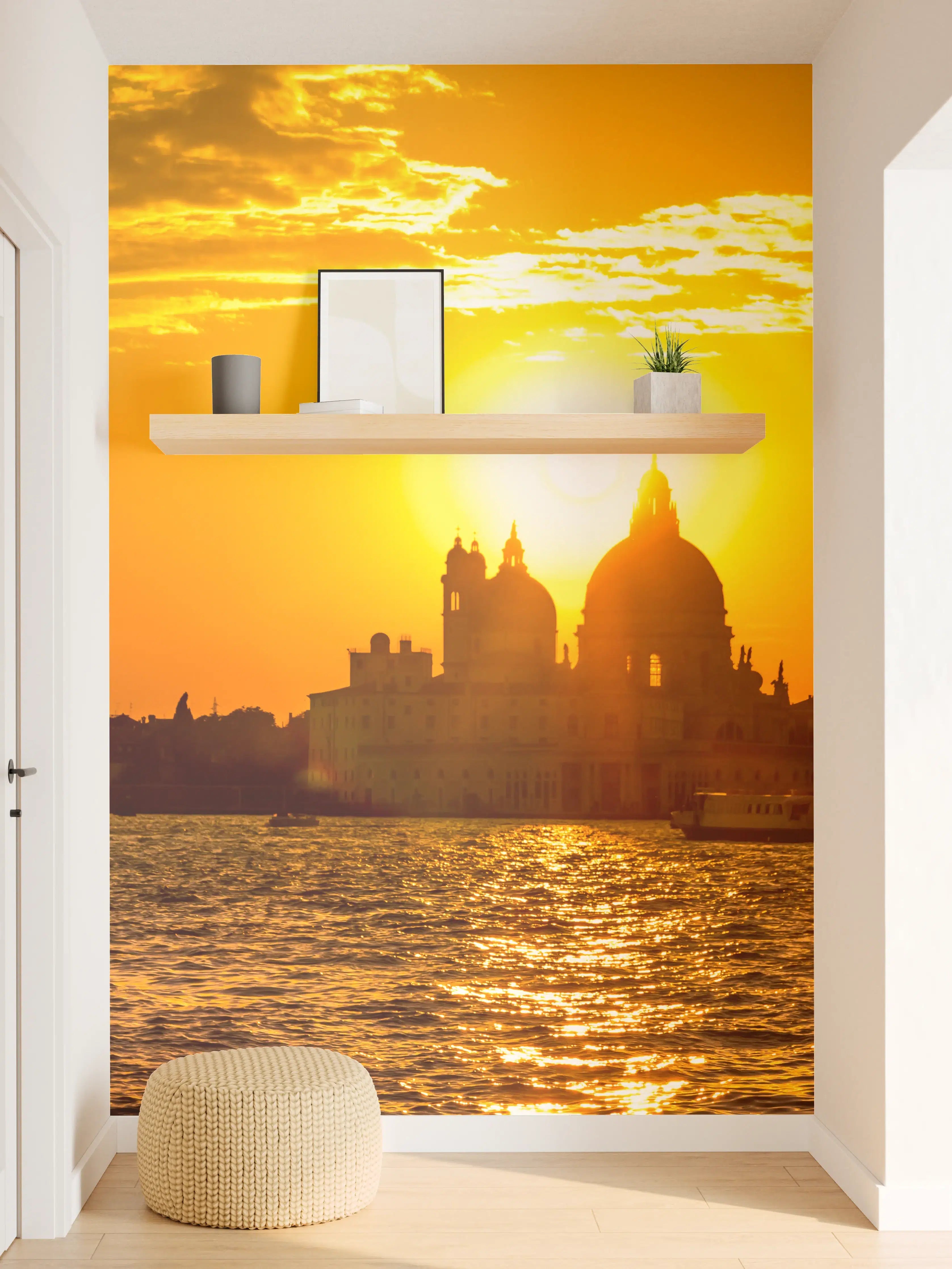 Wandverkleidung Flur - Stimmungsvoller Sonnenuntergang über der Stadt
