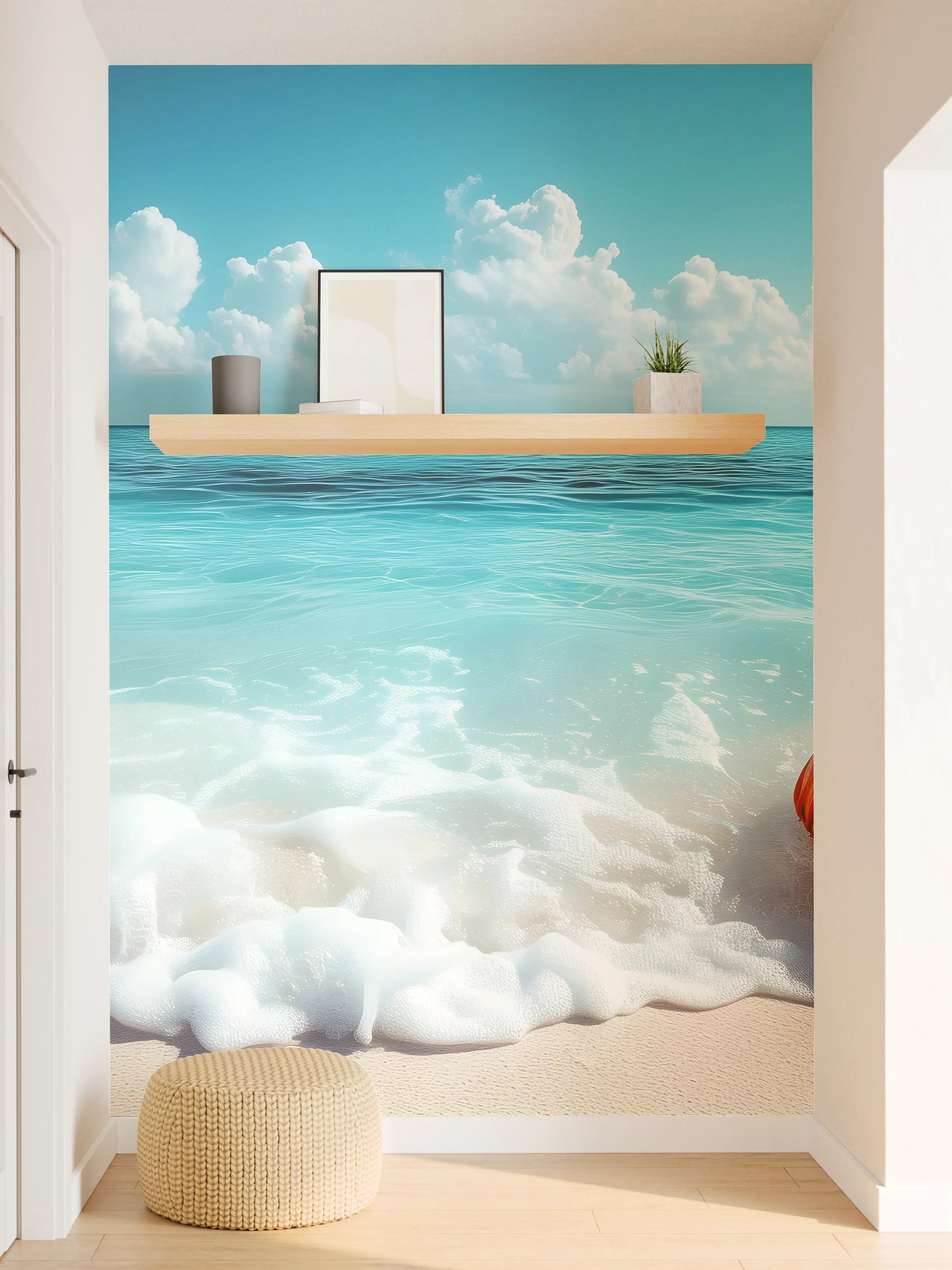 Wandverkleidung Flur - Strand mit orangefarbener Schwimmringe