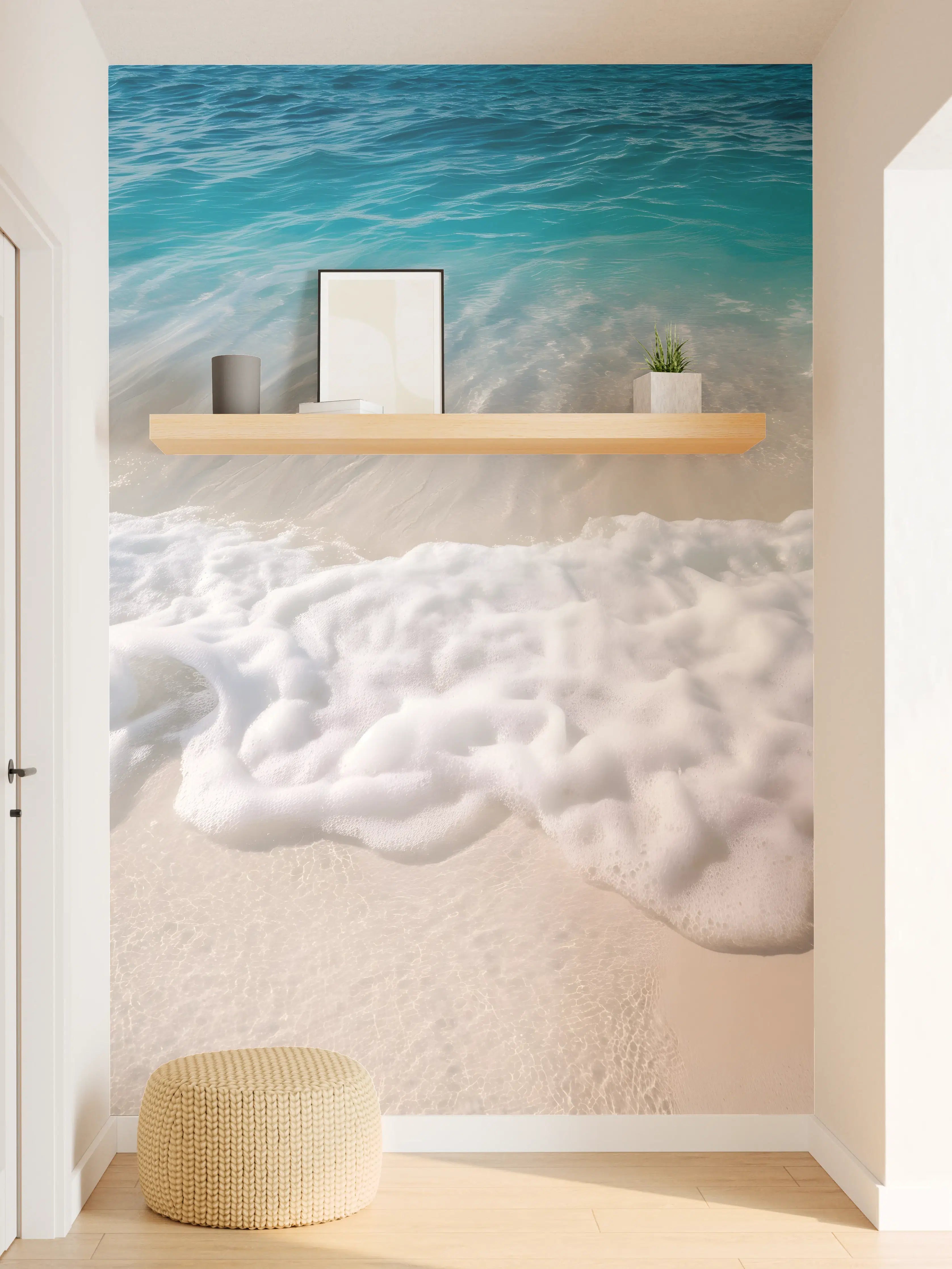 Wandverkleidung Flur - Strand mit sanften Wellen und Schaum