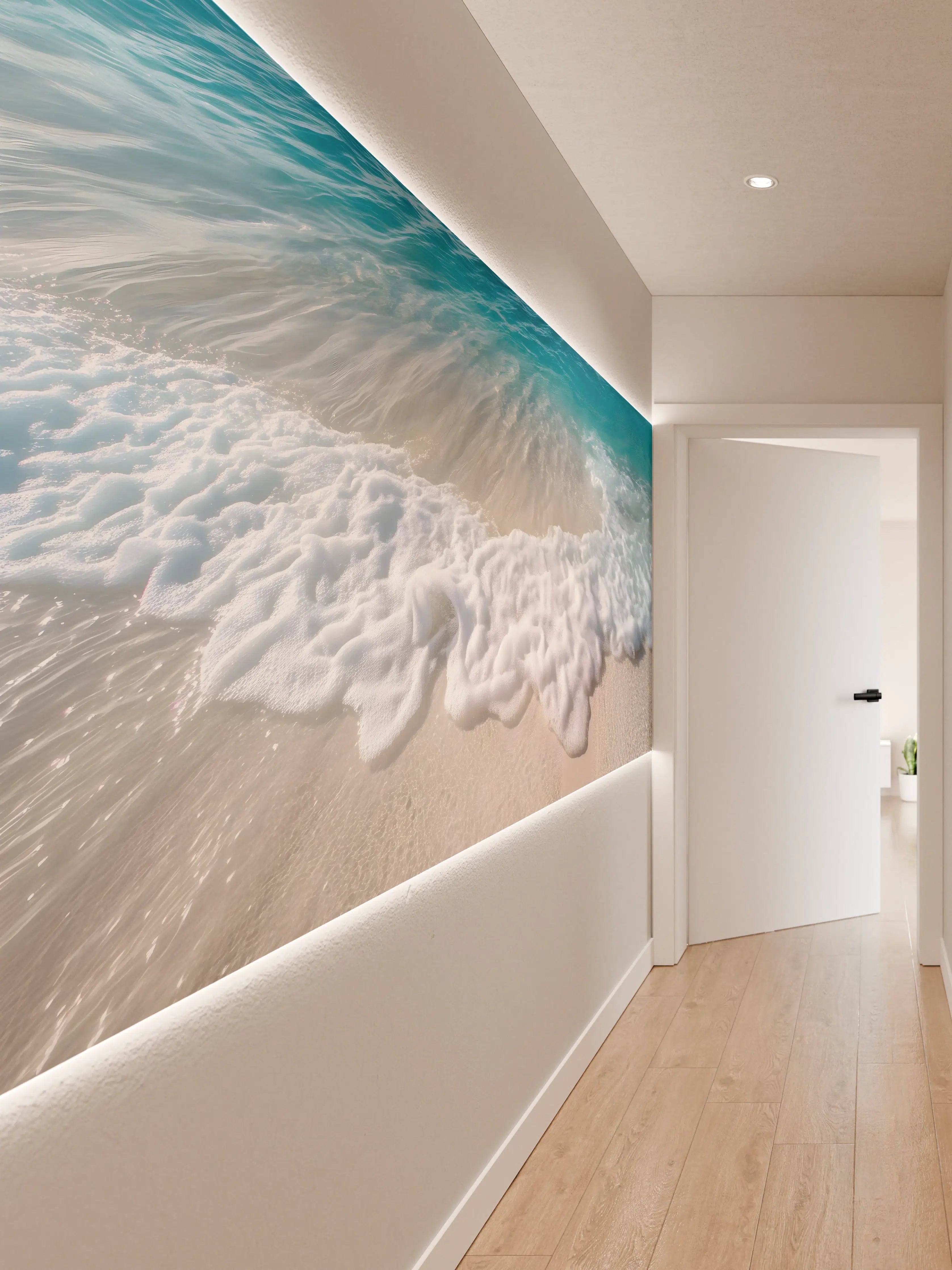 Wandverkleidung Flur - Strand mit sanften Wellen und Schaum