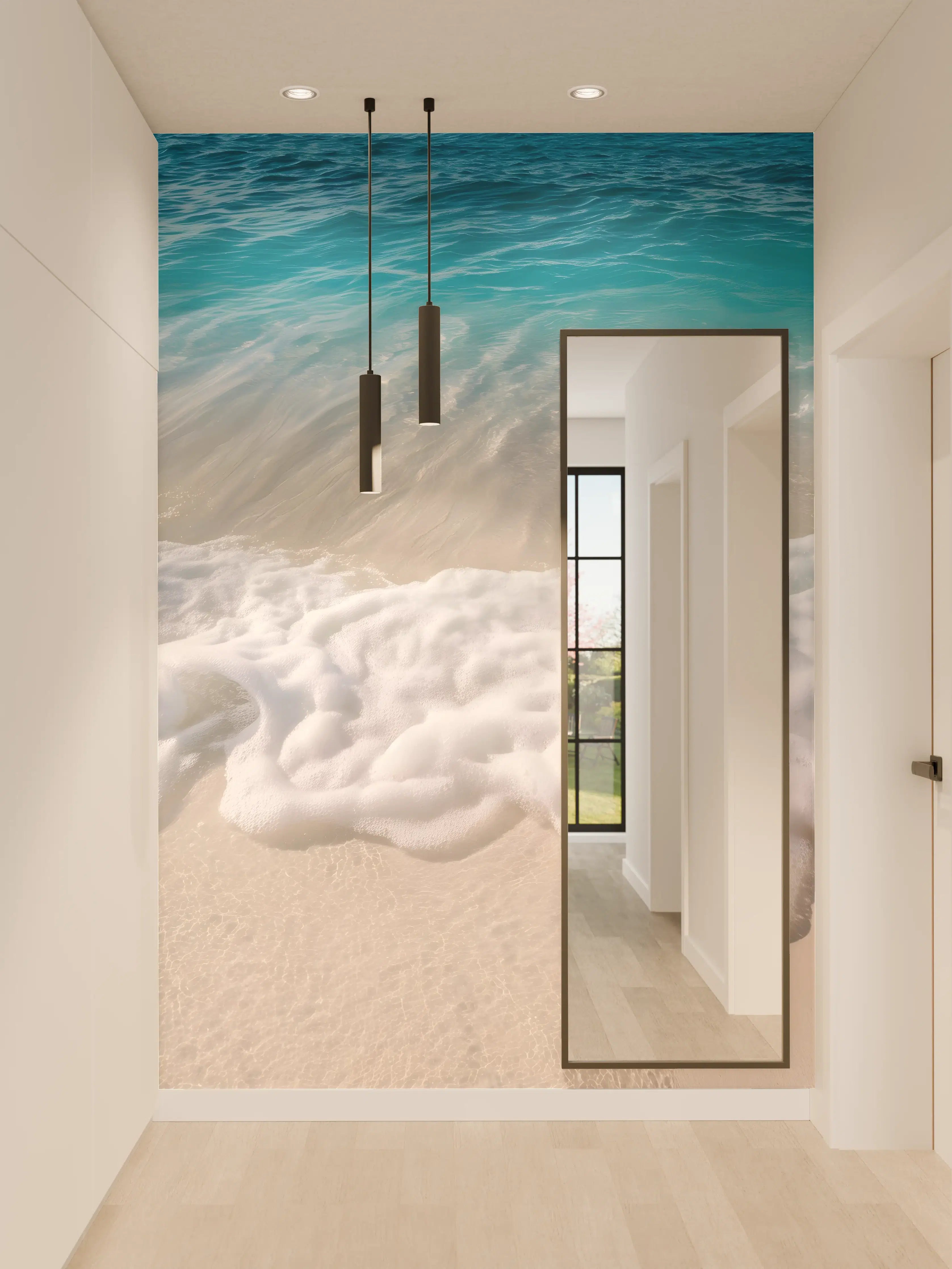 Wandverkleidung Flur - Strand mit sanften Wellen und Schaum