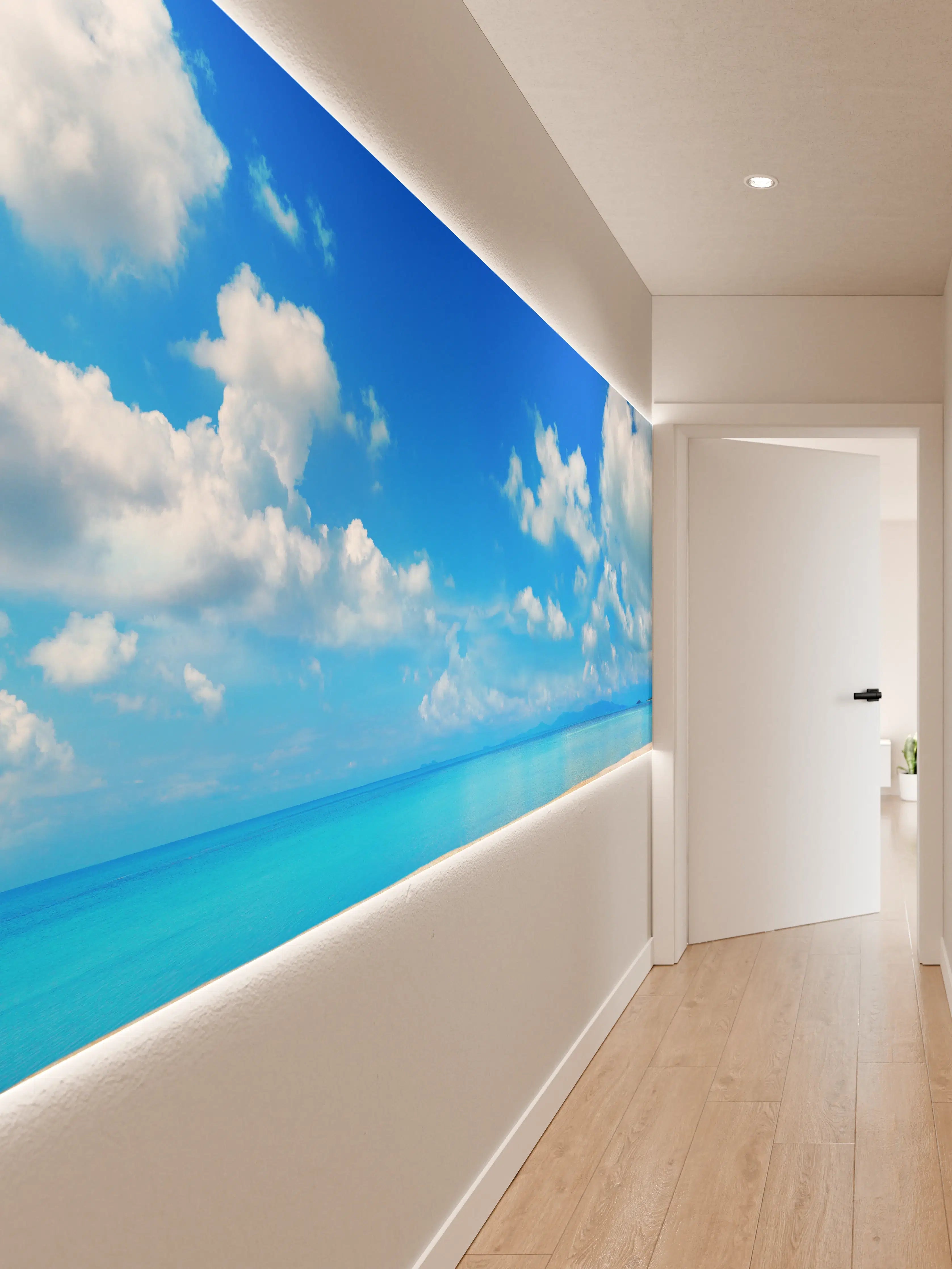 Wandverkleidung Flur - Strandlandschaft unter blauem Himmel