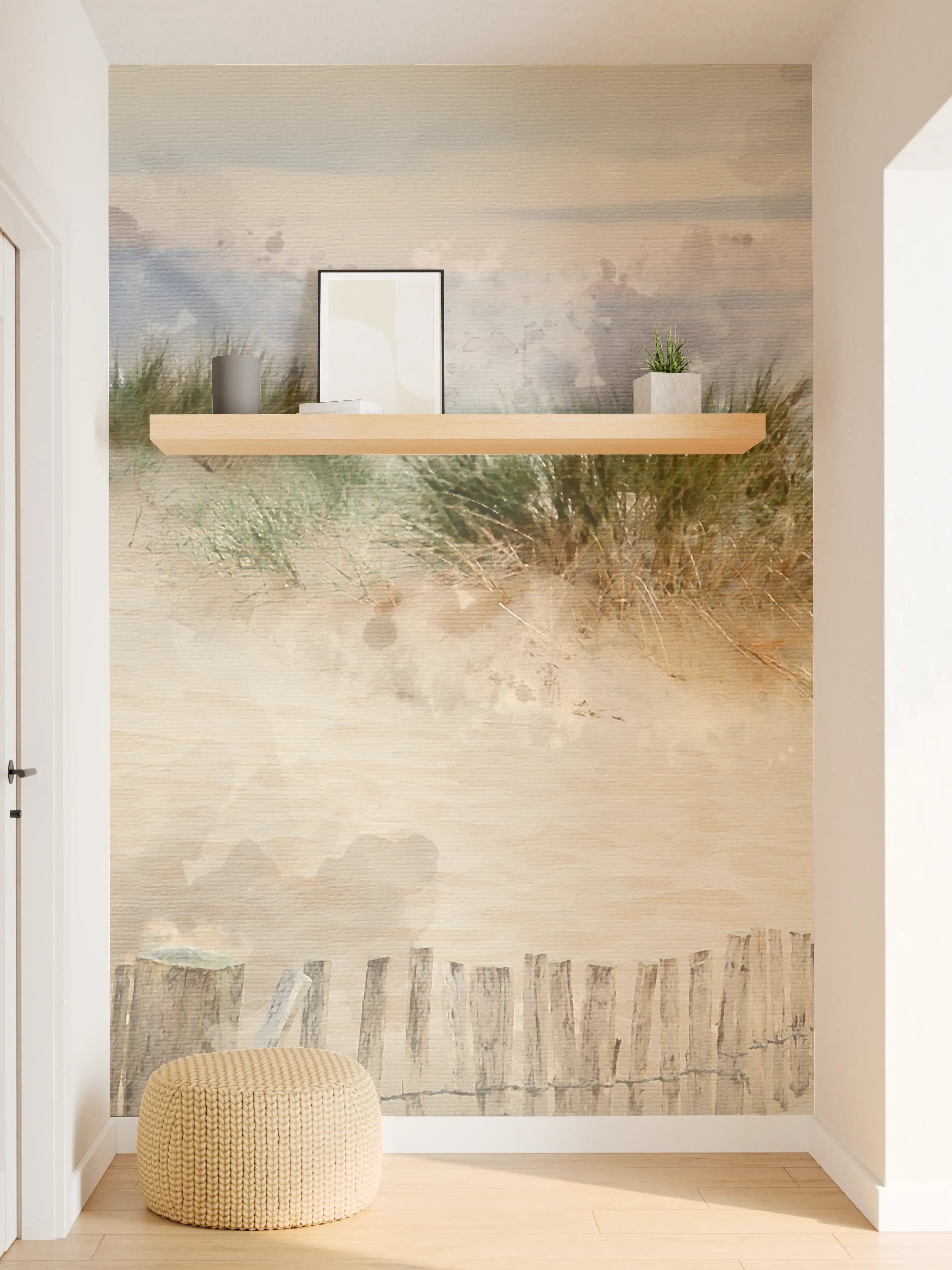 Wandverkleidung Flur - Strandpanorama in sanften Pastellfarben
