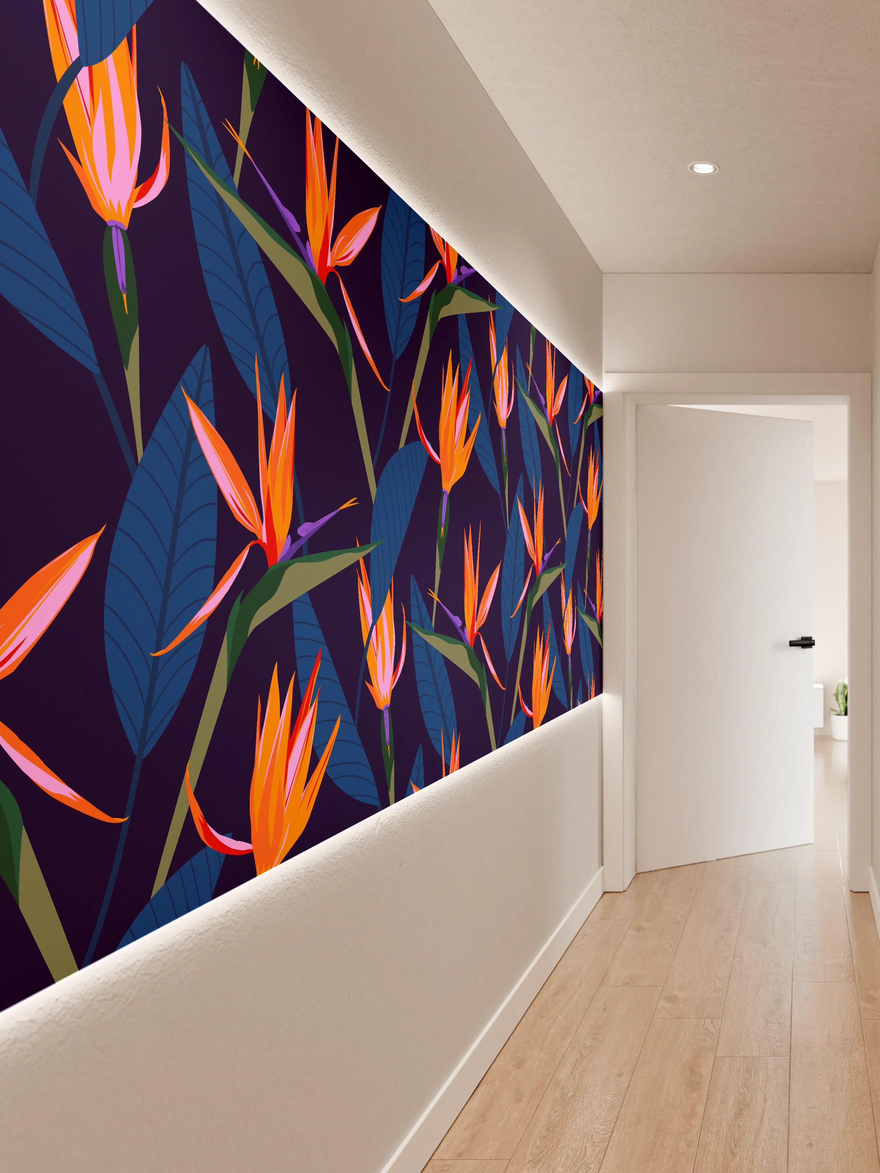 Wandverkleidung Flur - Strelitzia Nacht – Tropische Blumen