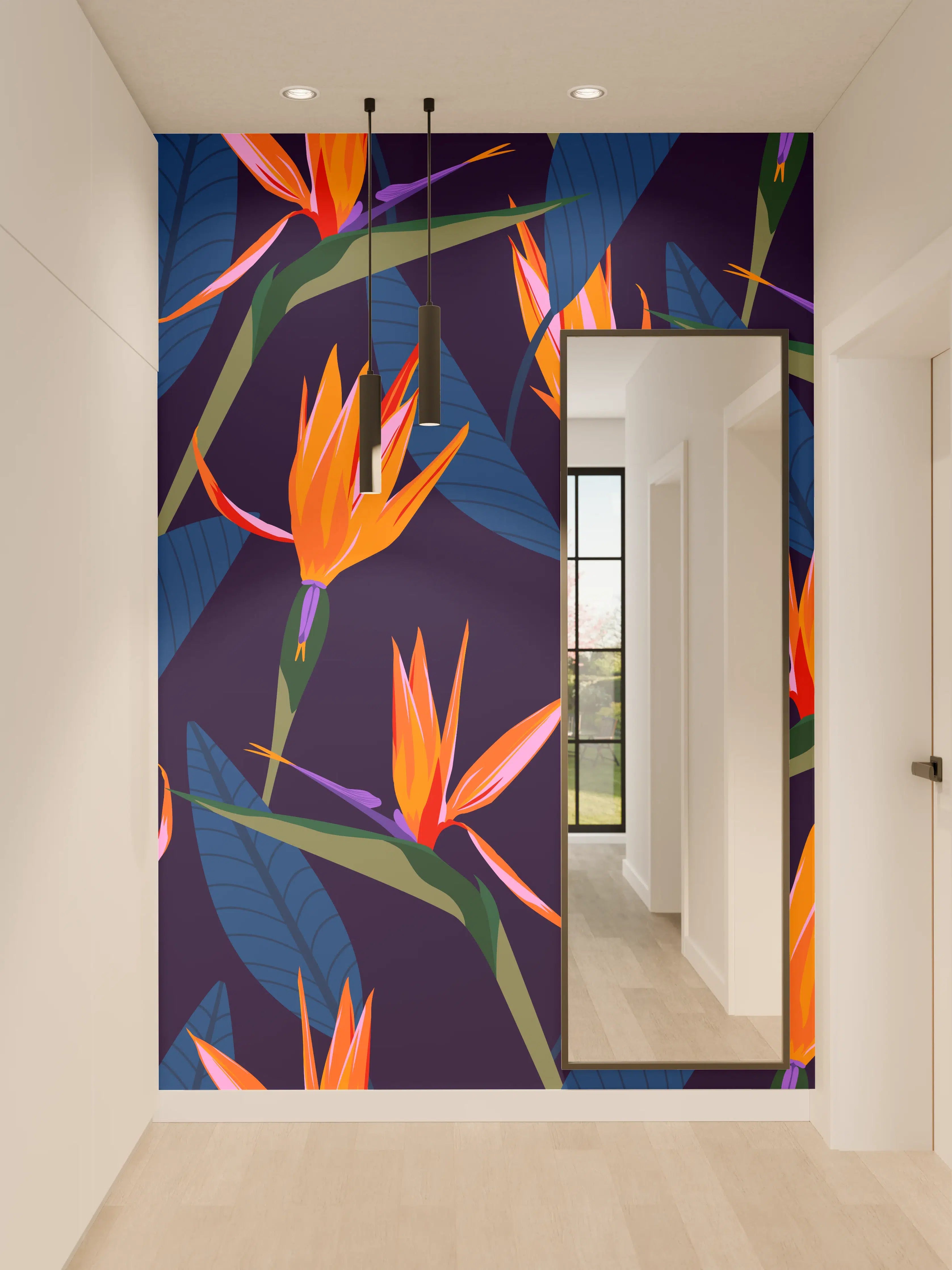 Wandverkleidung Flur - Strelitzia Nacht – Tropische Blumen