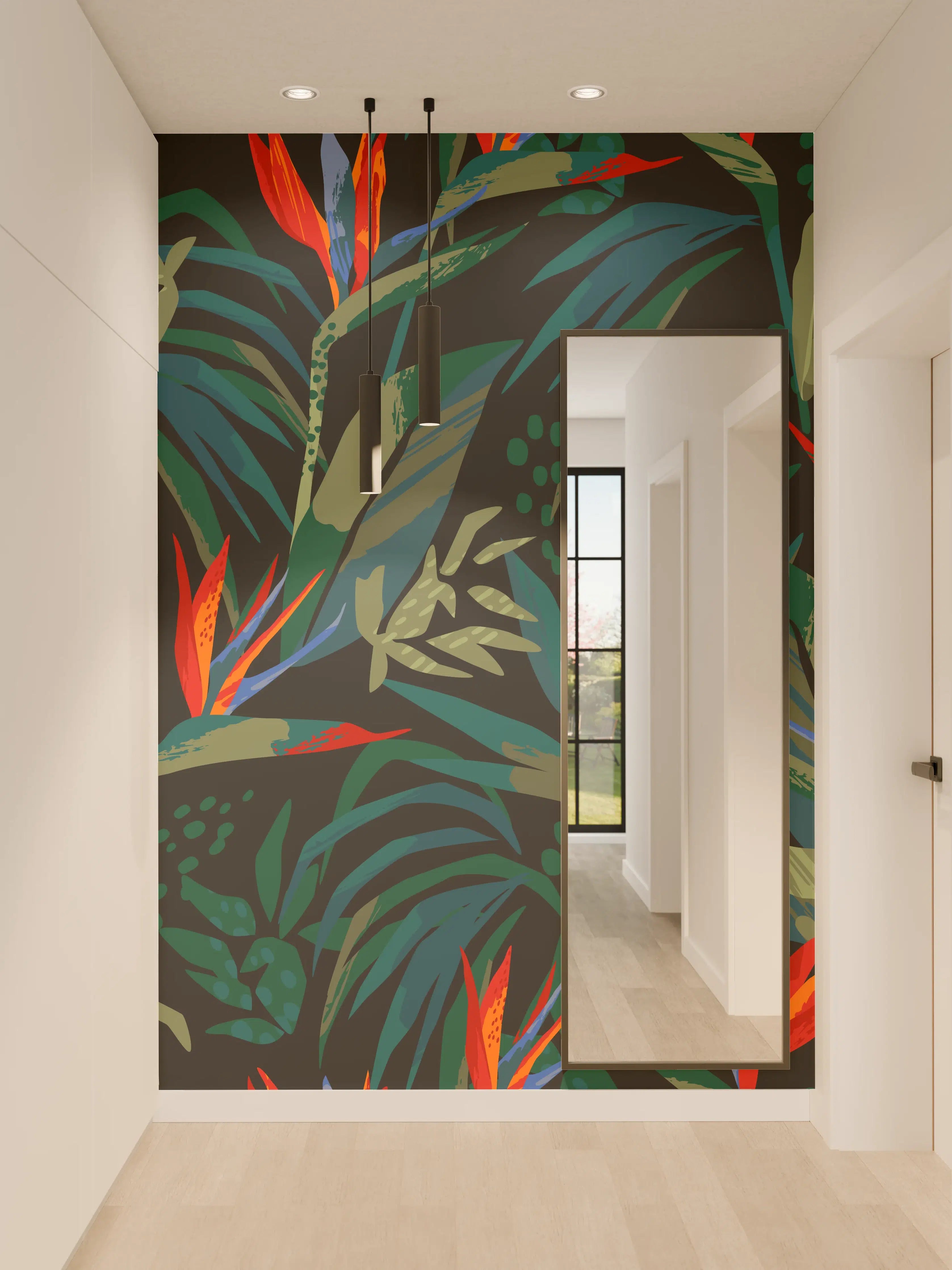 Wandverkleidung Flur - Strelitzia Tropenwald-Motiv