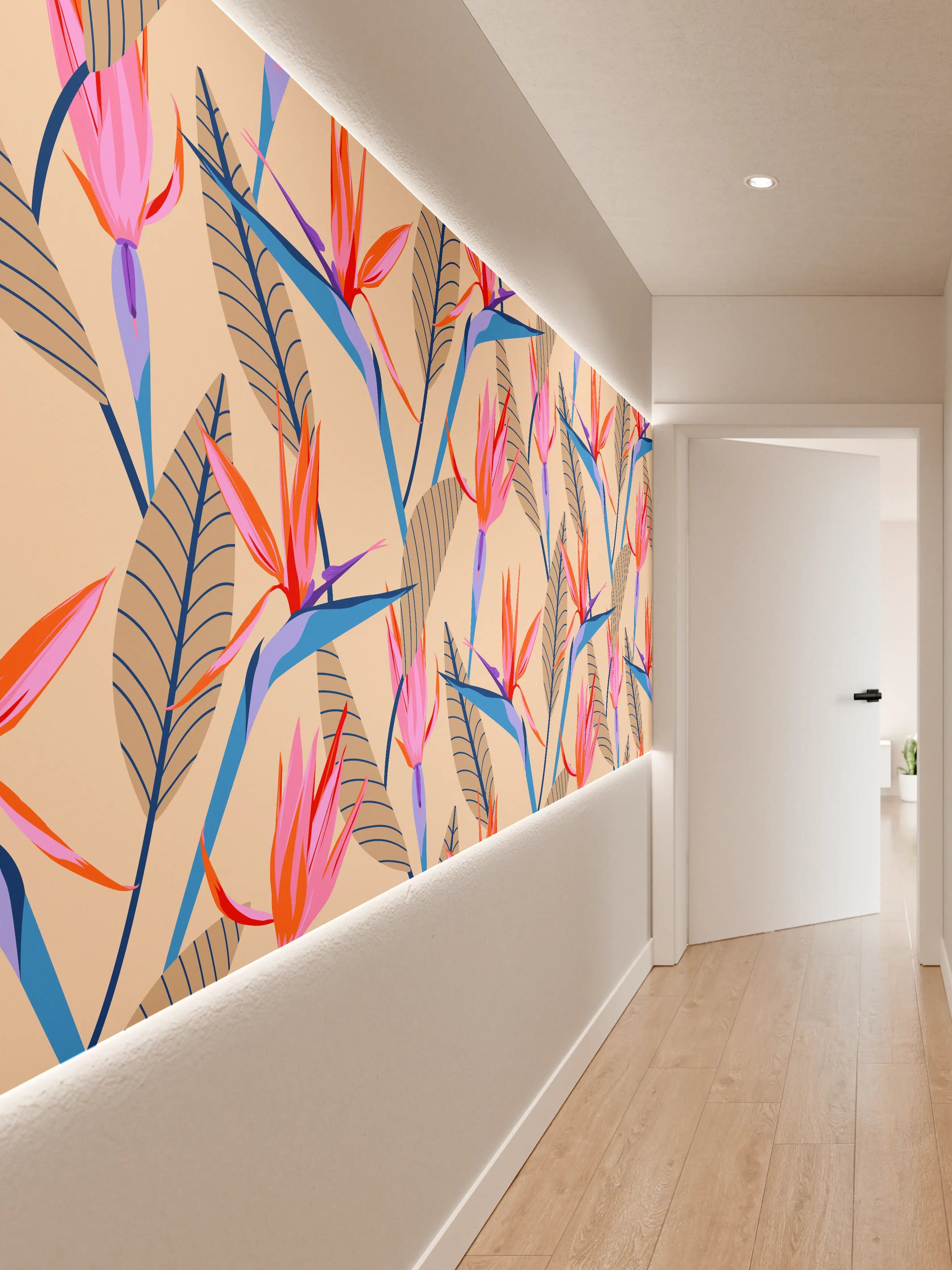 Wandverkleidung Flur - Strelitzia Tropic Rosa-Beige