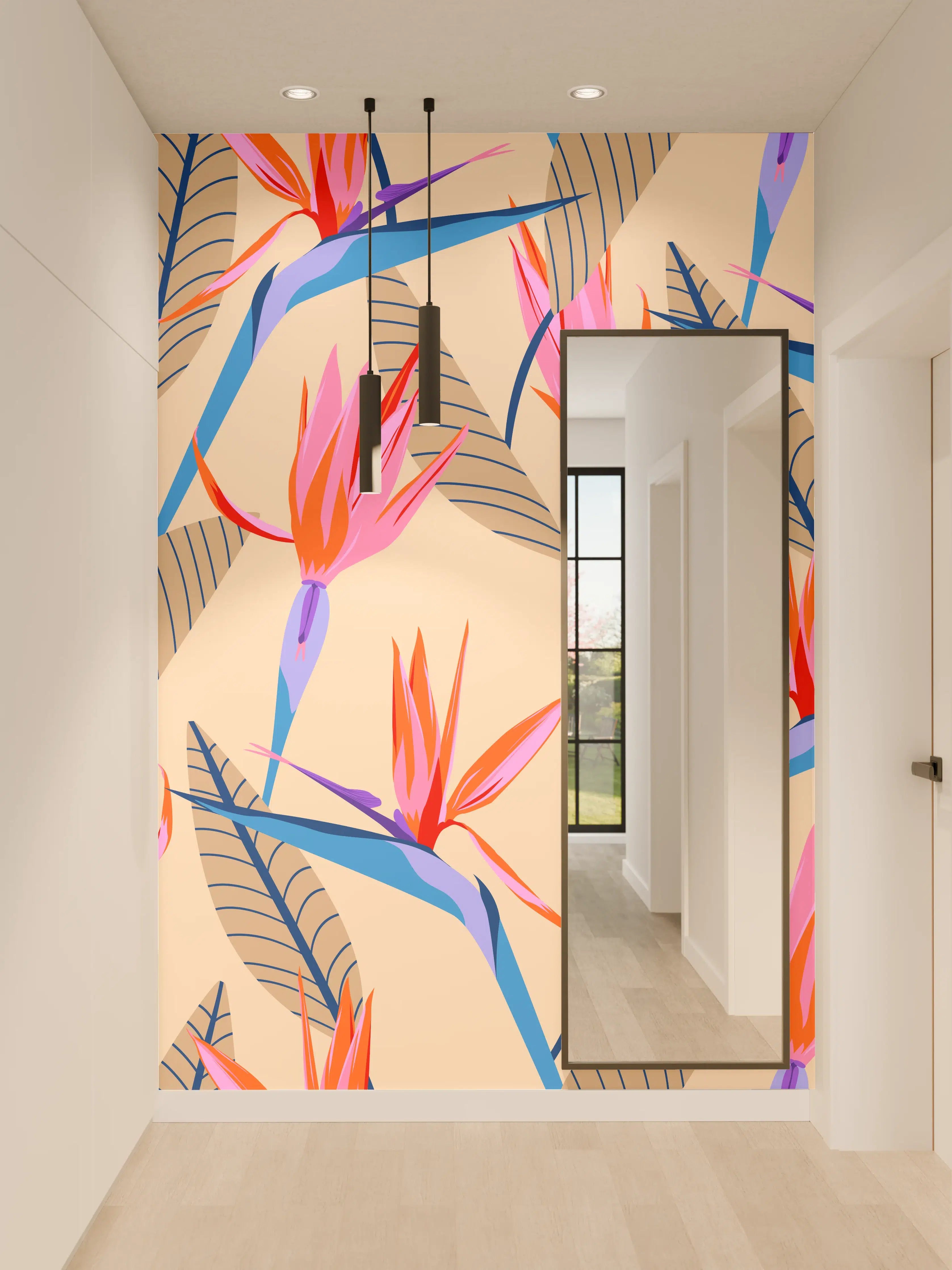 Wandverkleidung Flur - Strelitzia Tropic Rosa-Beige