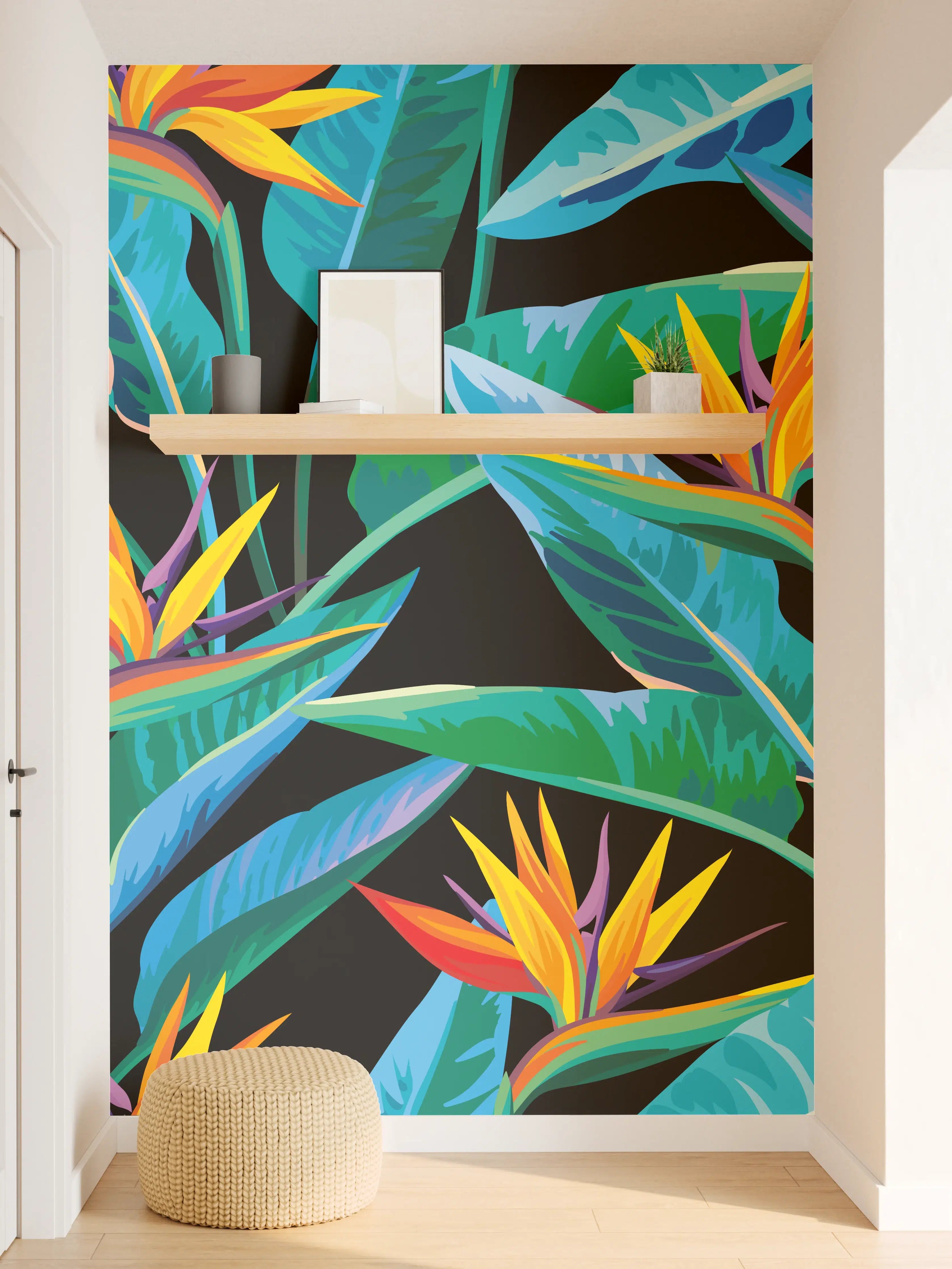 Wandverkleidung Flur - Strelitzia Tropic Schwarz-Exotik