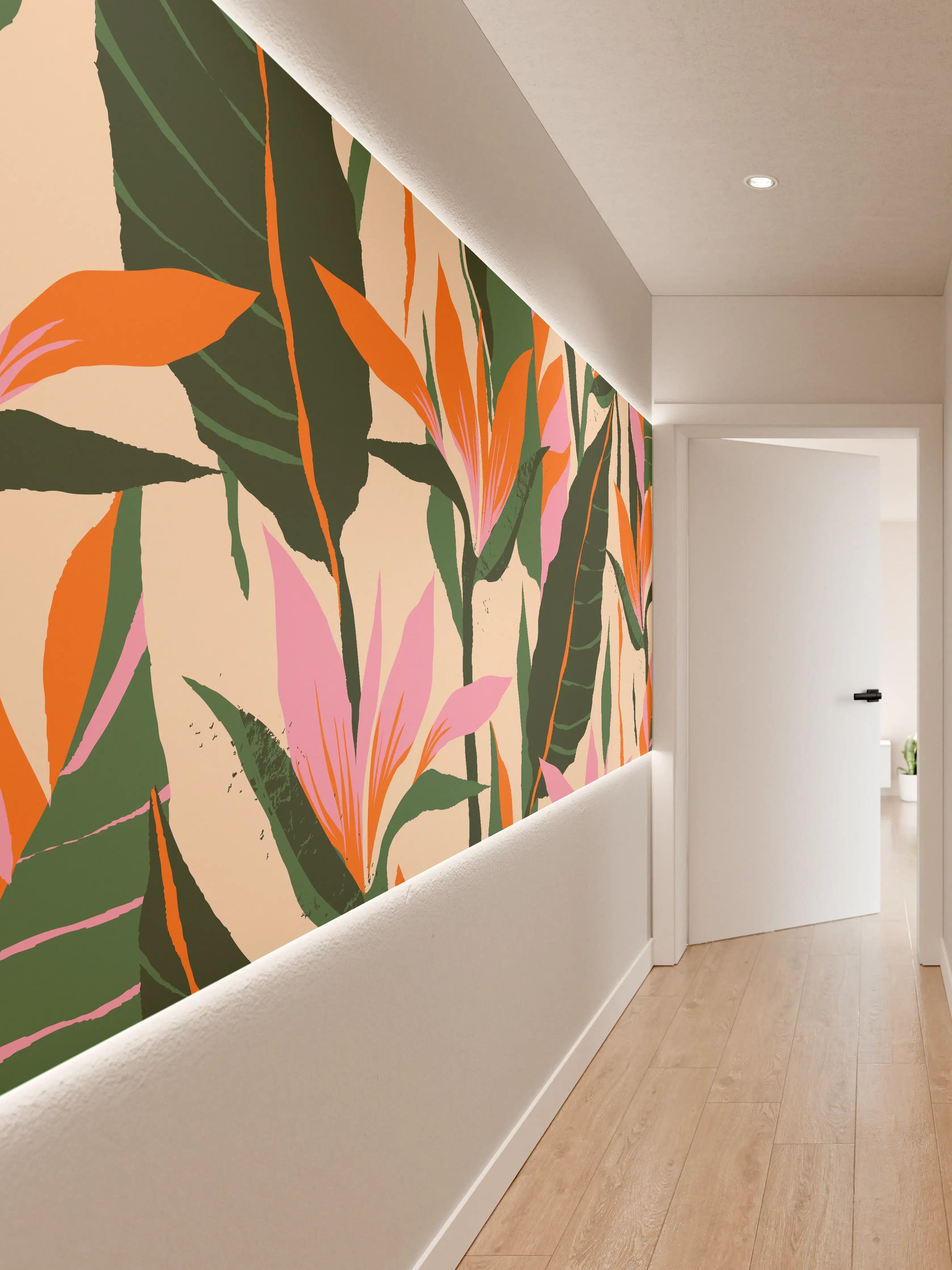 Wandverkleidung Flur - Strelitzia Tropische Blütenornamente