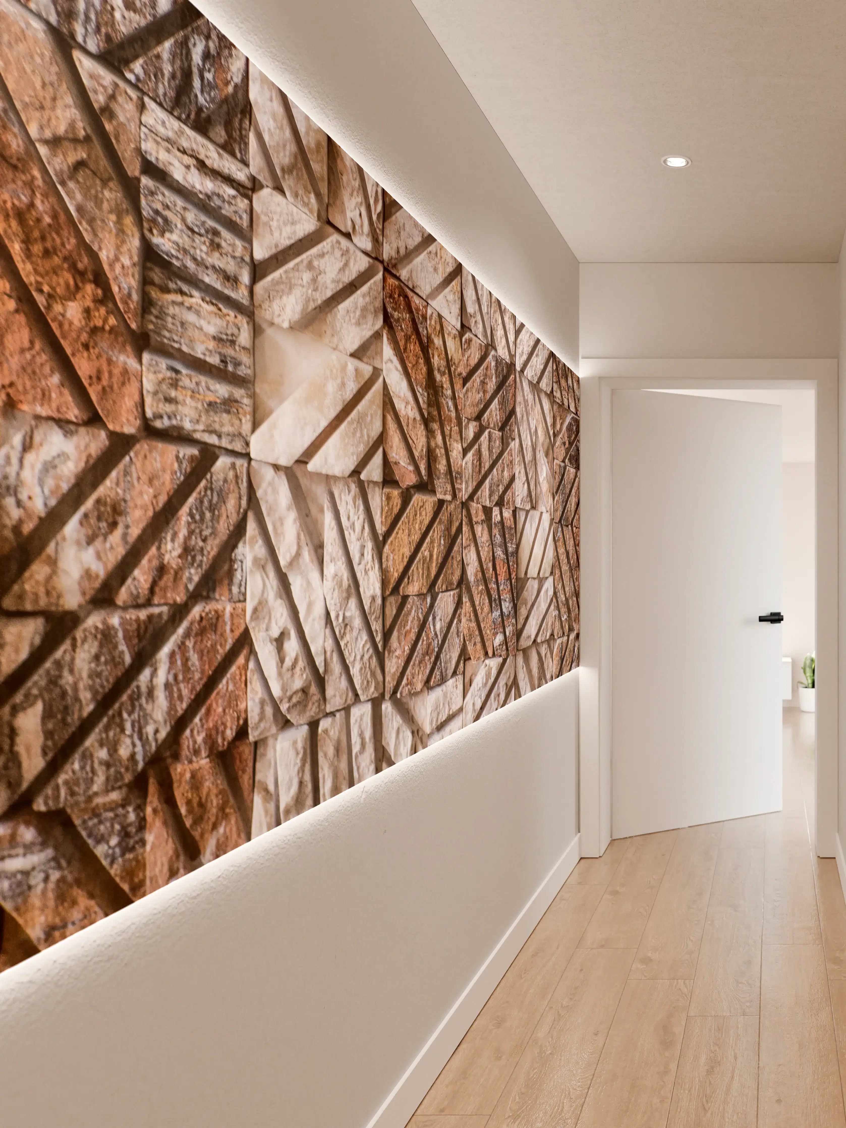Wandverkleidung Flur - Strukturierte Mosaik-Wand aus Naturstein