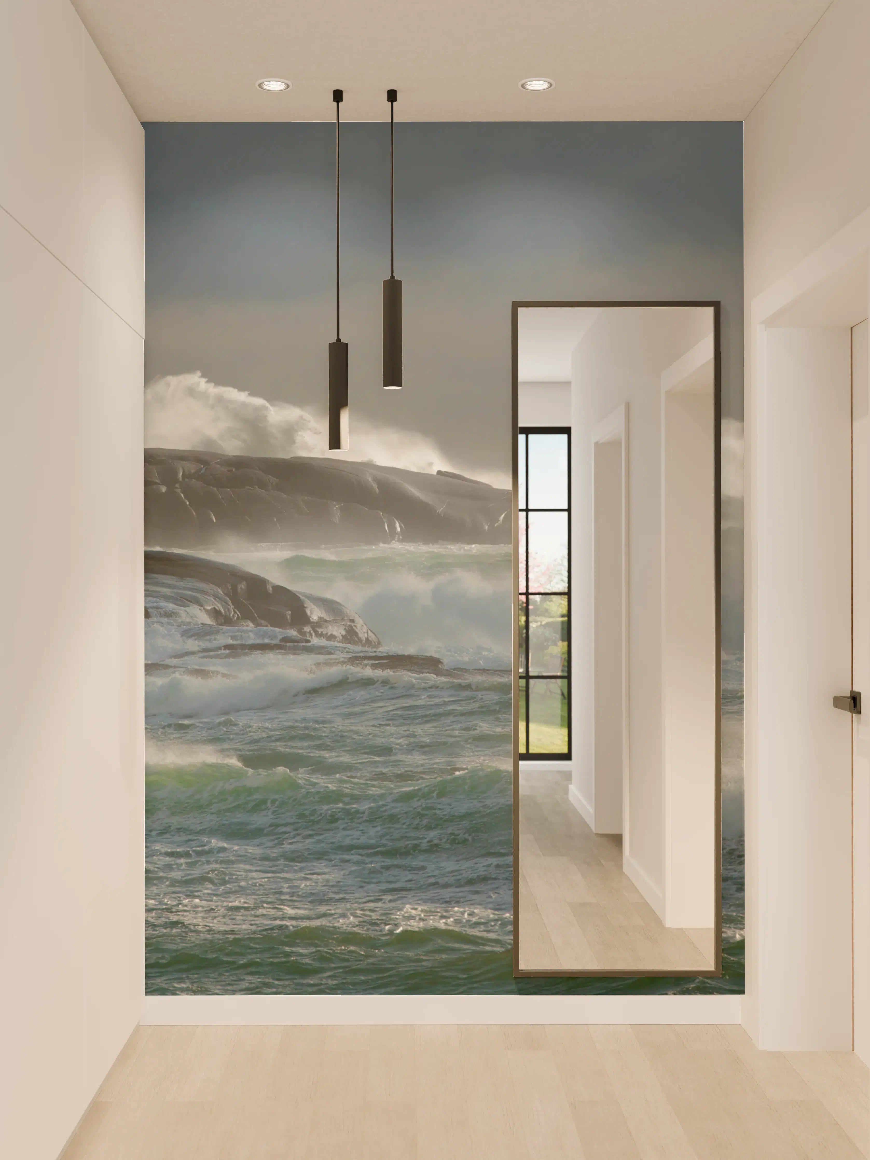 Wandverkleidung Flur - Stürmische Meeresküste bei Wind und Wellen