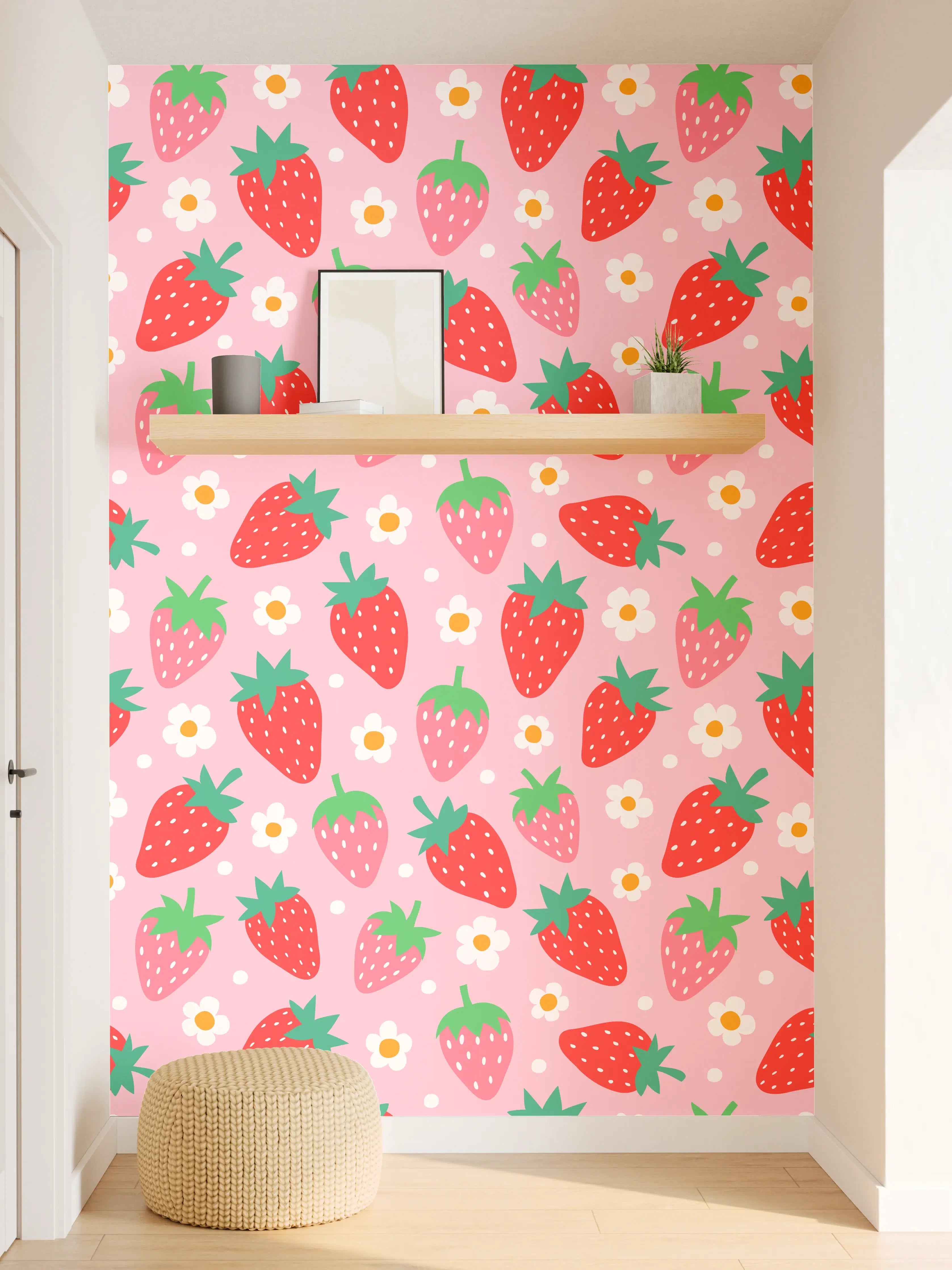 Wandverkleidung Flur - Süßer Erdbeer- und Blumendesign