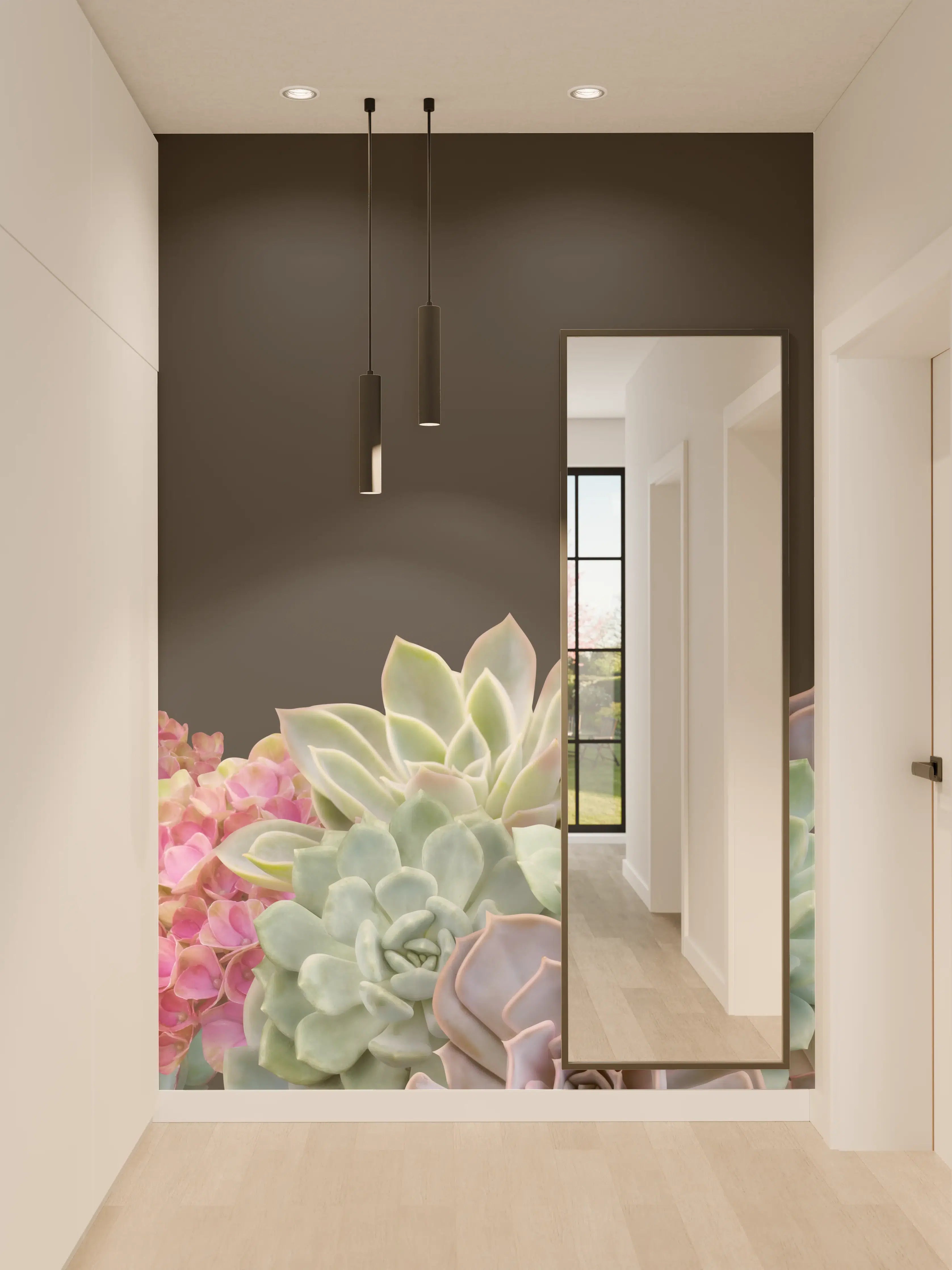 Wandverkleidung Flur - Sukkulente Blumen - Bunt